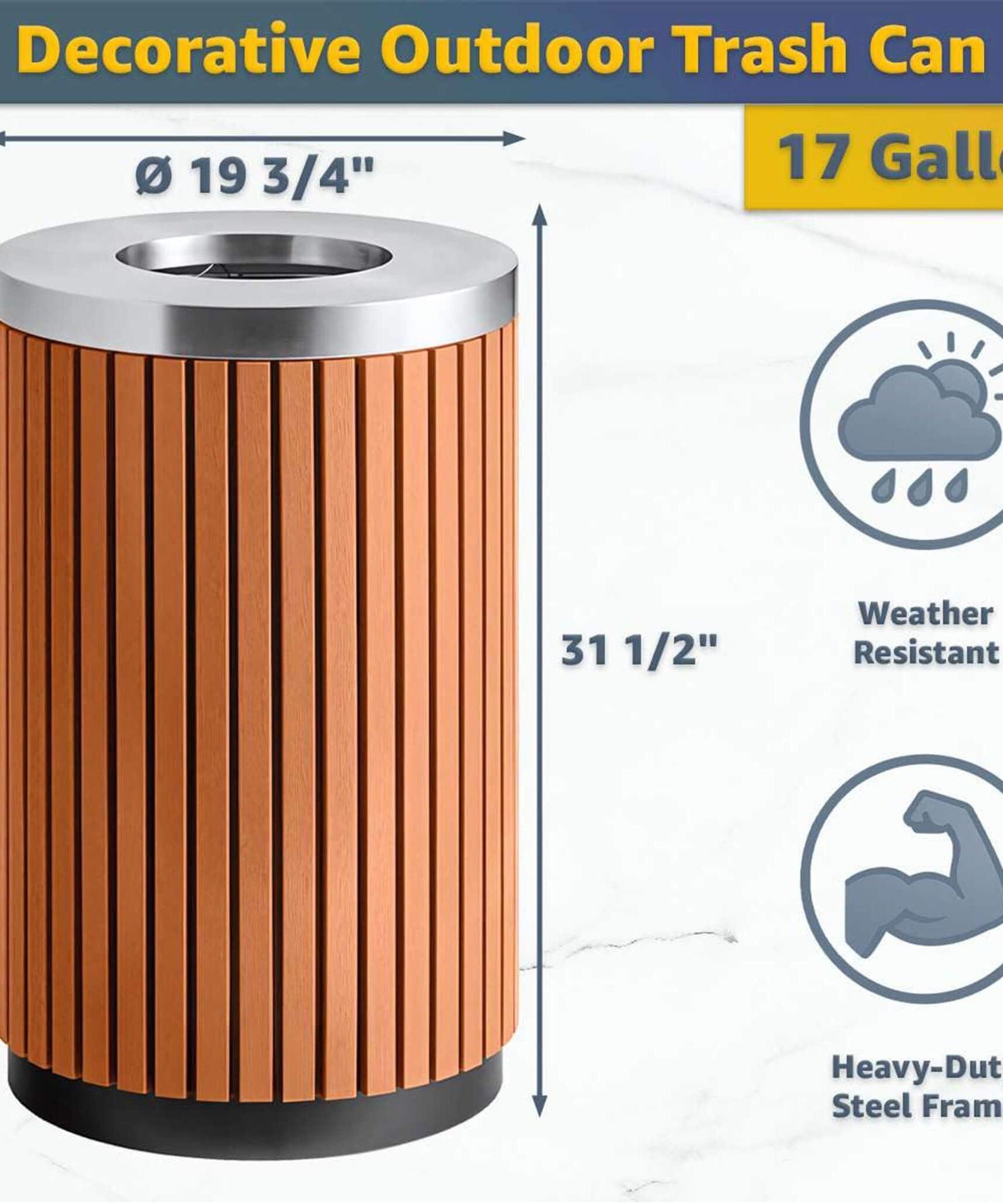 17-Gallon Commercial Round Outdoor Trash Can With Open Lid (SAK18520)