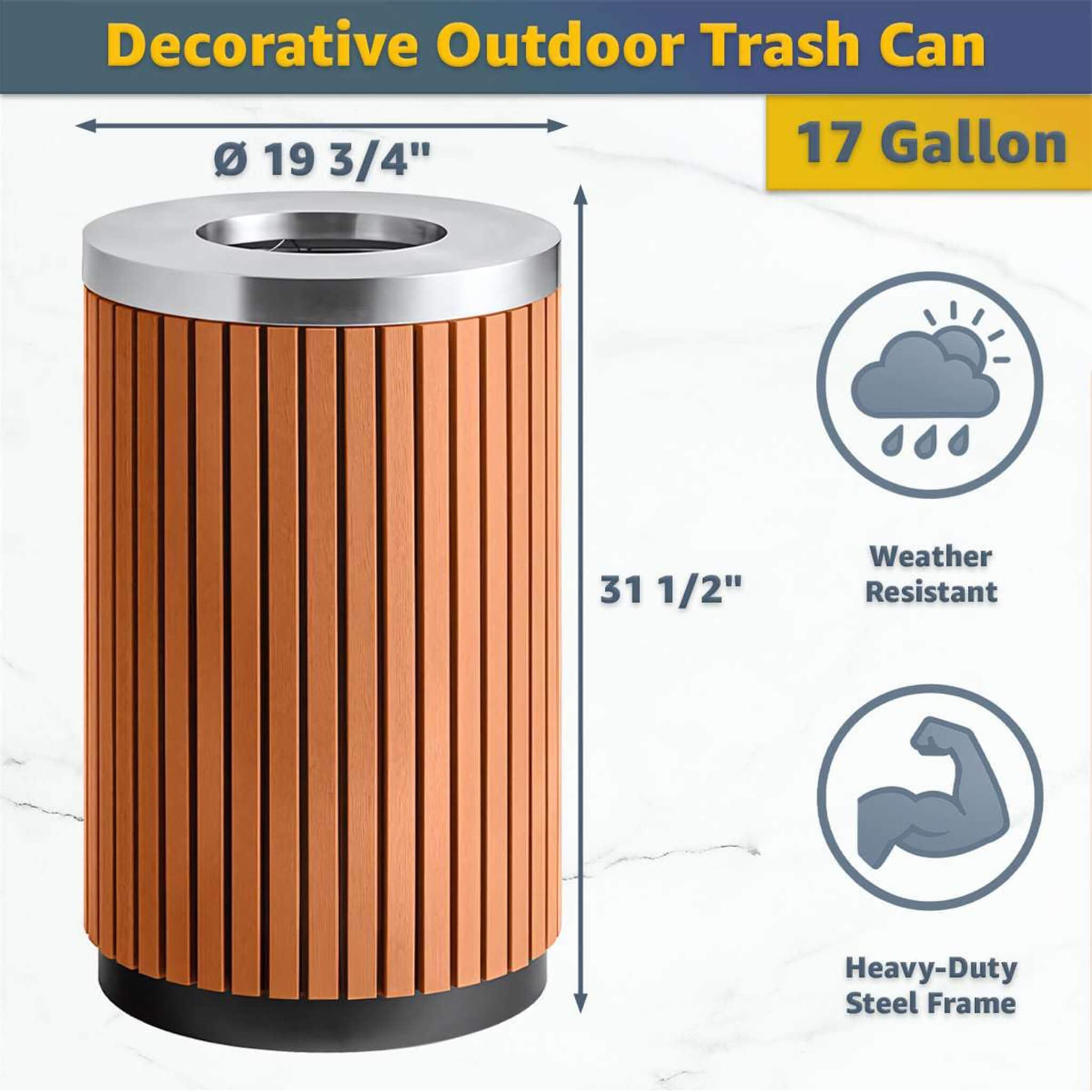 17-Gallon Commercial Round Outdoor Trash Can With Open Lid (SAK18520)