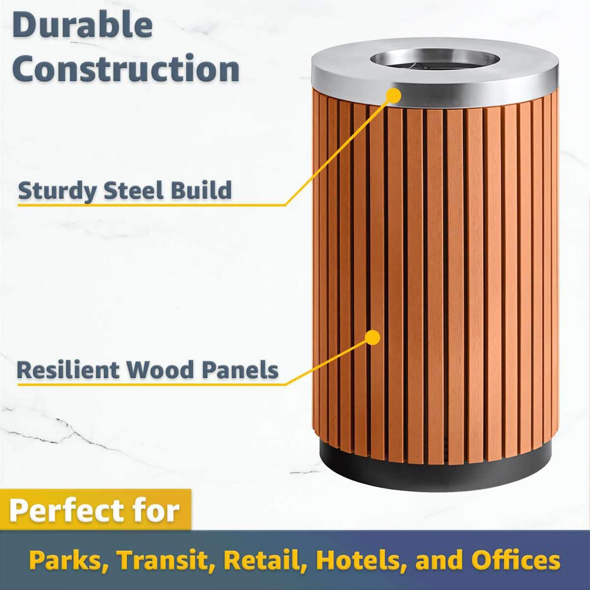 17-Gallon Commercial Round Outdoor Trash Can With Open Lid (SAK18520)