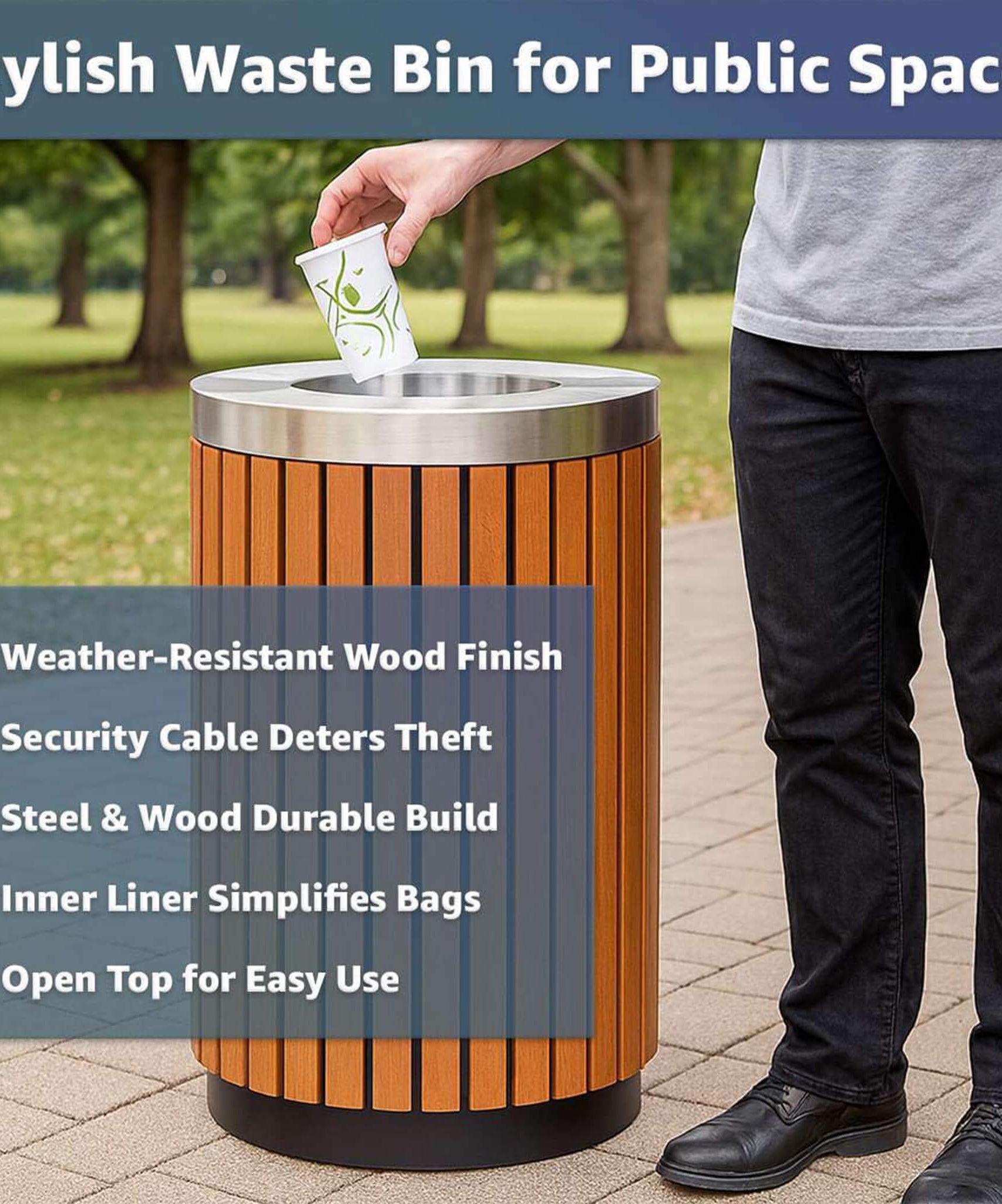 17-Gallon Commercial Round Outdoor Trash Can With Open Lid (SAK18520)