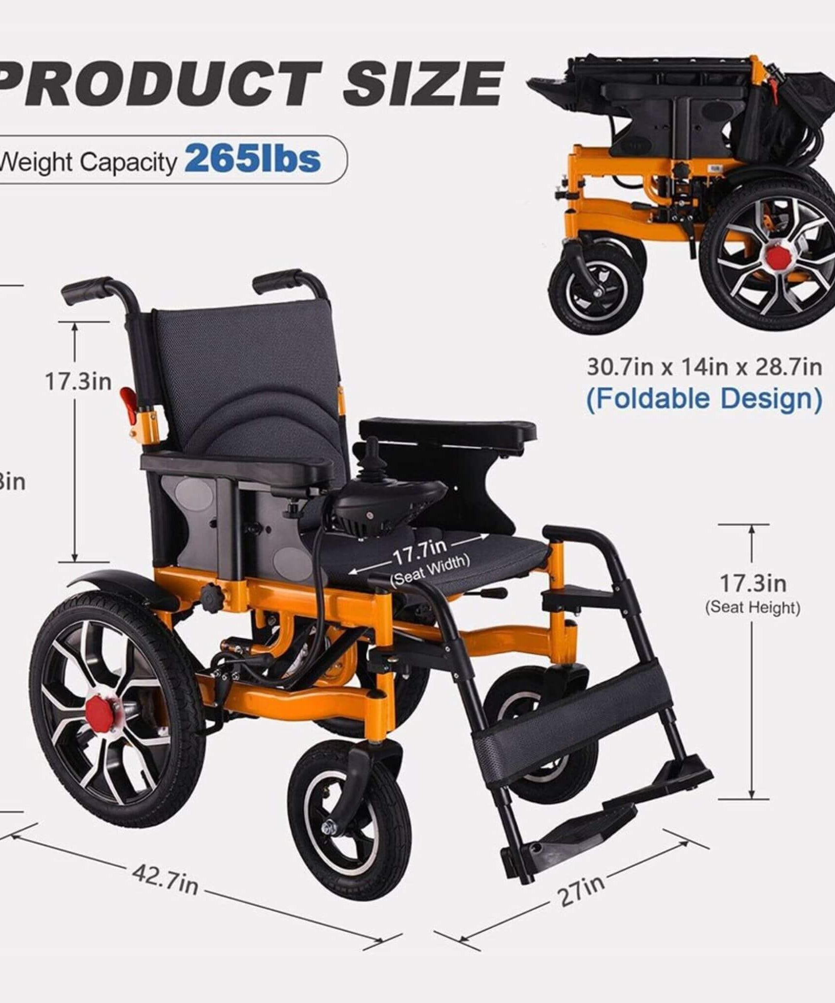 18-Inch Heavy-Duty 500W Electric Mobility Power Wheelchair, 265LBS (SAK74295)