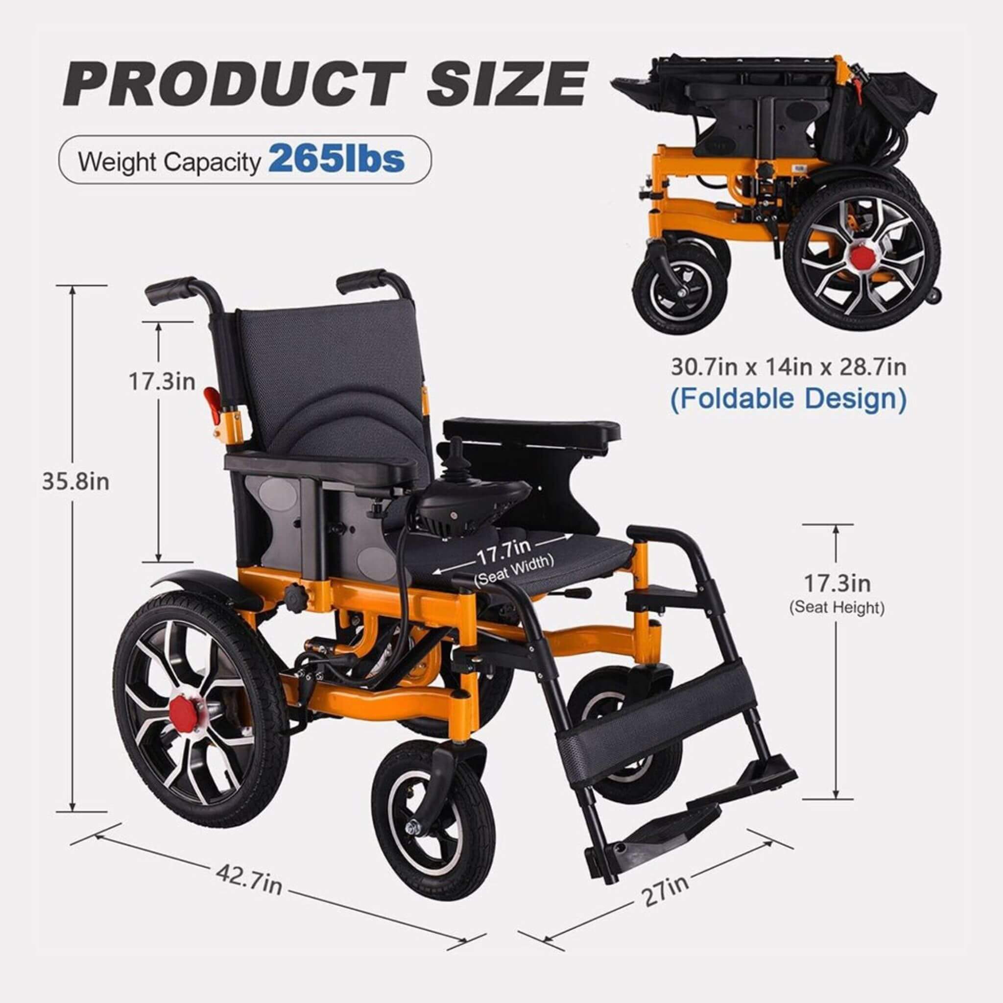 18-Inch Heavy-Duty 500W Electric Mobility Power Wheelchair, 265LBS (SAK74295)