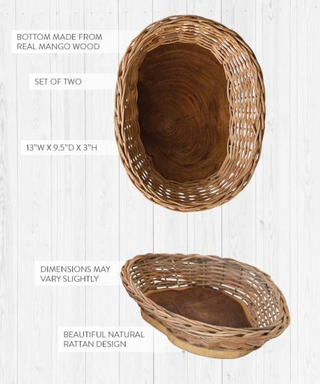 Handgewebte Rattan- & Mangoholzschale mit Naturkante, 2er-Set