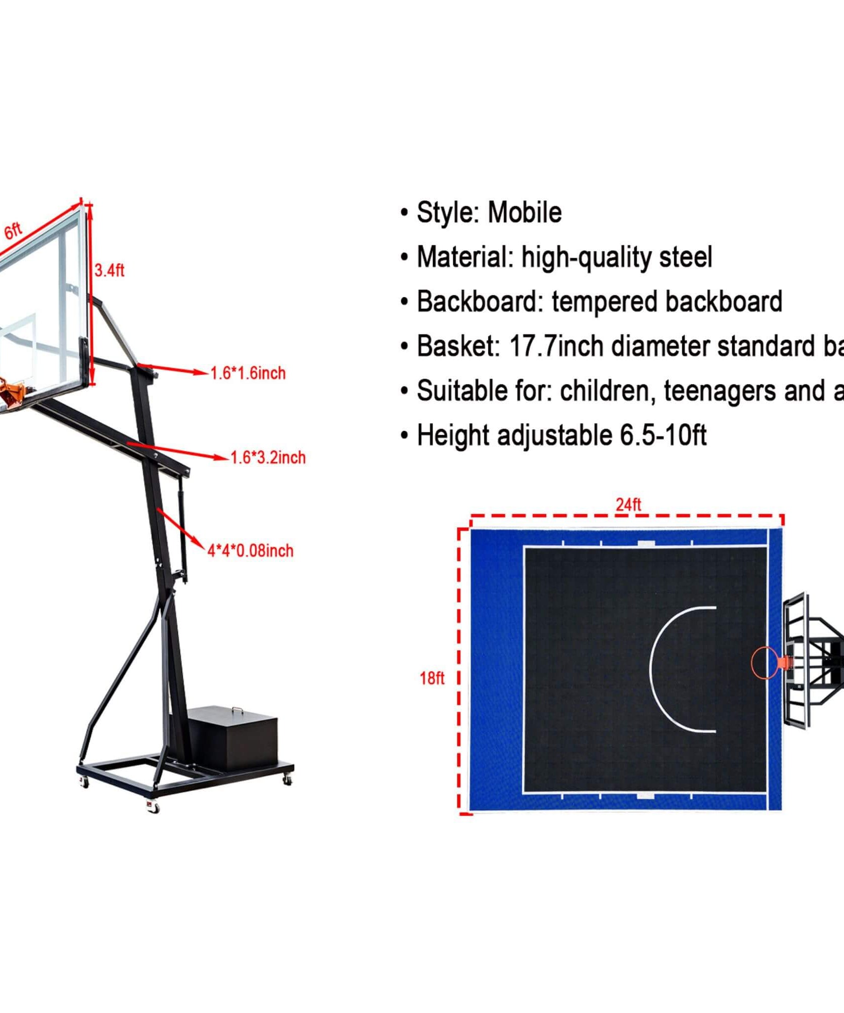 [18X24FT] Heavy-Duty Portable Adjustable Basketball Hoop With Court (SAK72980)