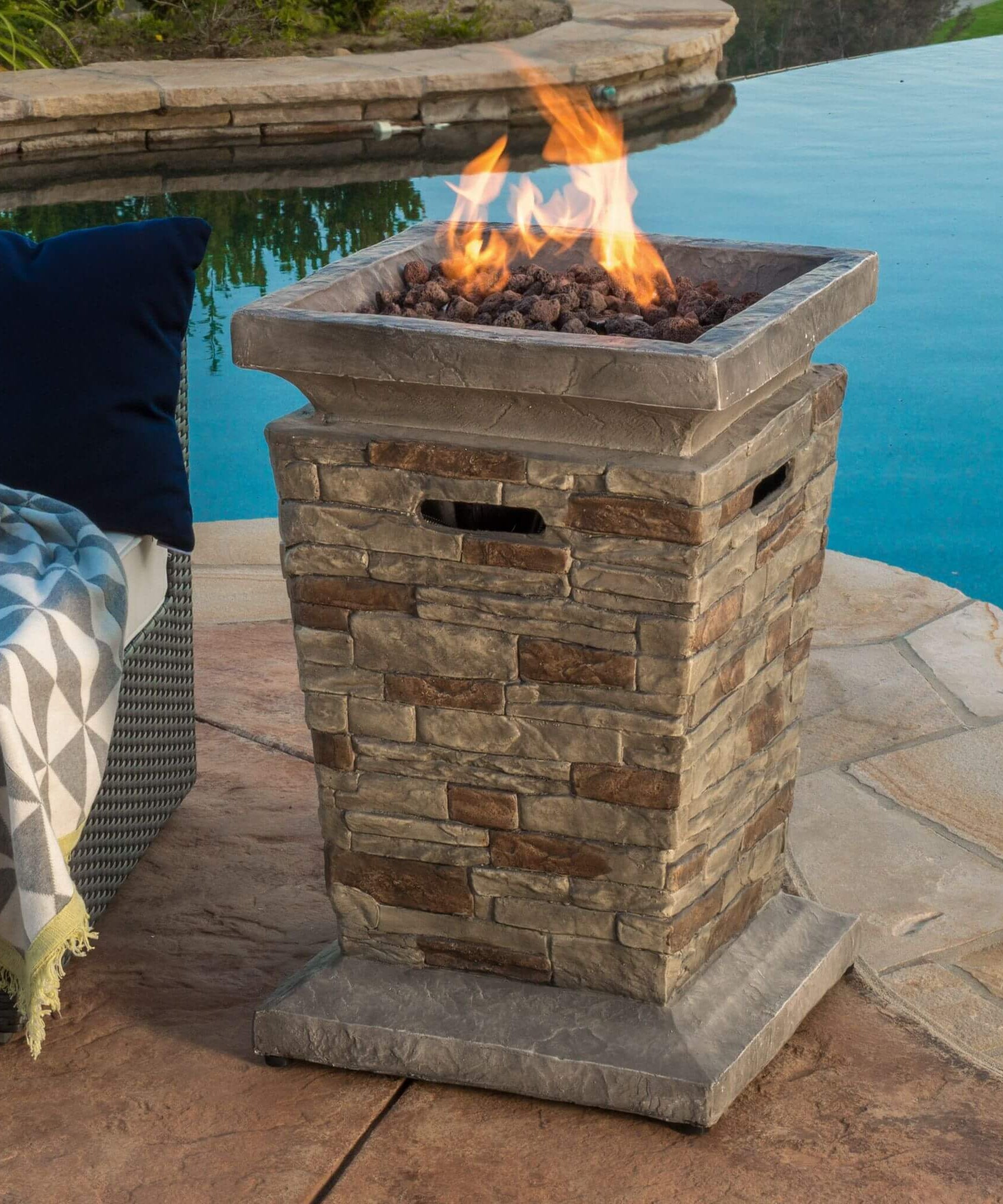Alora 19-Inch Outdoor 40K BTU Natural Stone Fire Column (SAK36771)