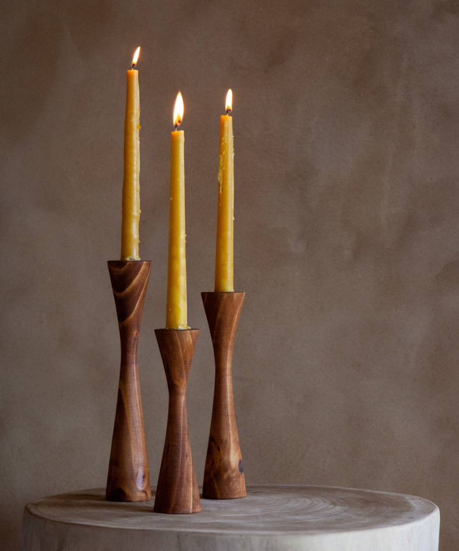 Geo Tapered Wooden Candlestick Holder
