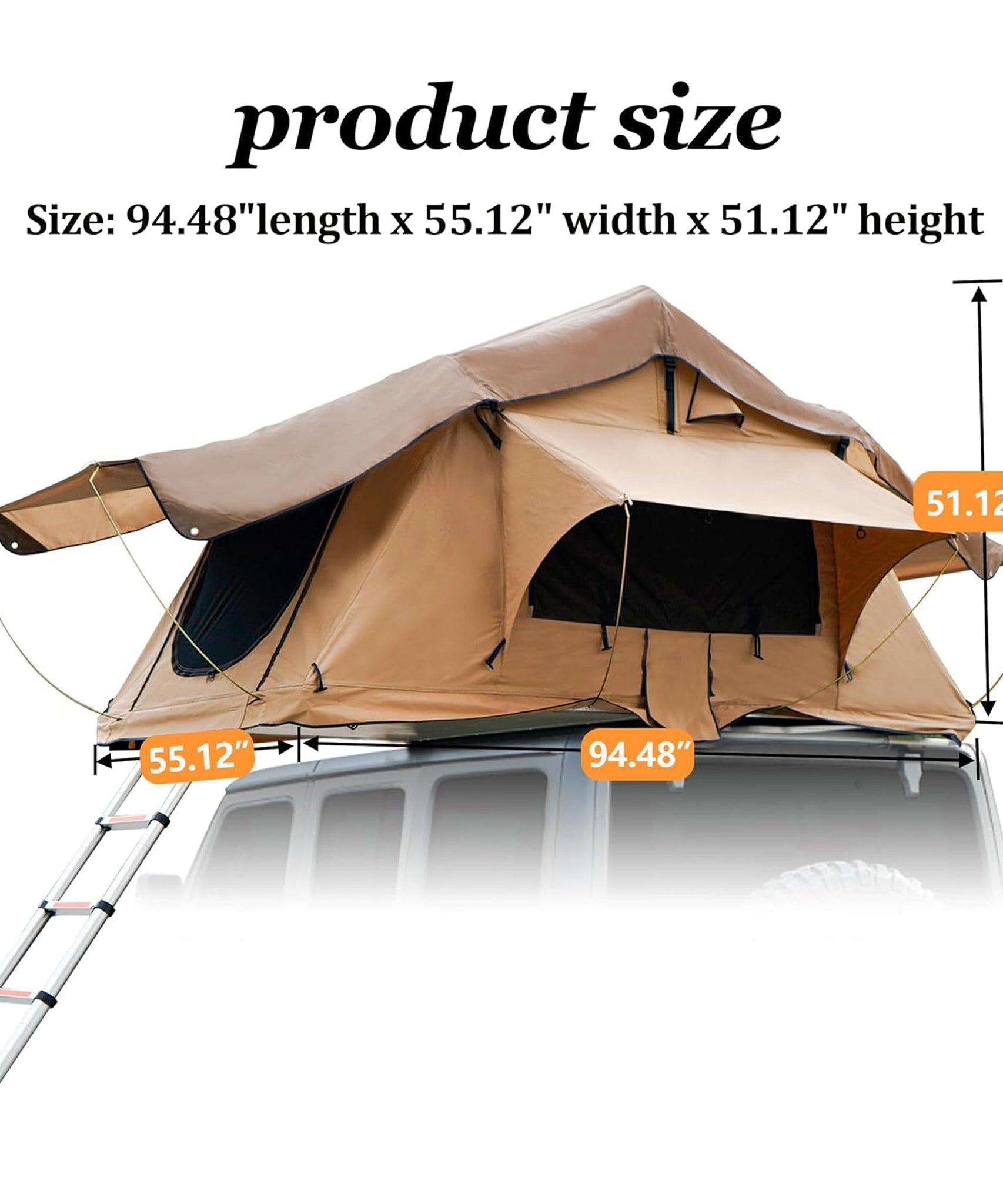 Trailora Summit Soft-Shell Aluminum Rooftop Tent With Ladder, LED Light Strip, And Memory Foam Mattress [2-3 Person] (SAK26814)