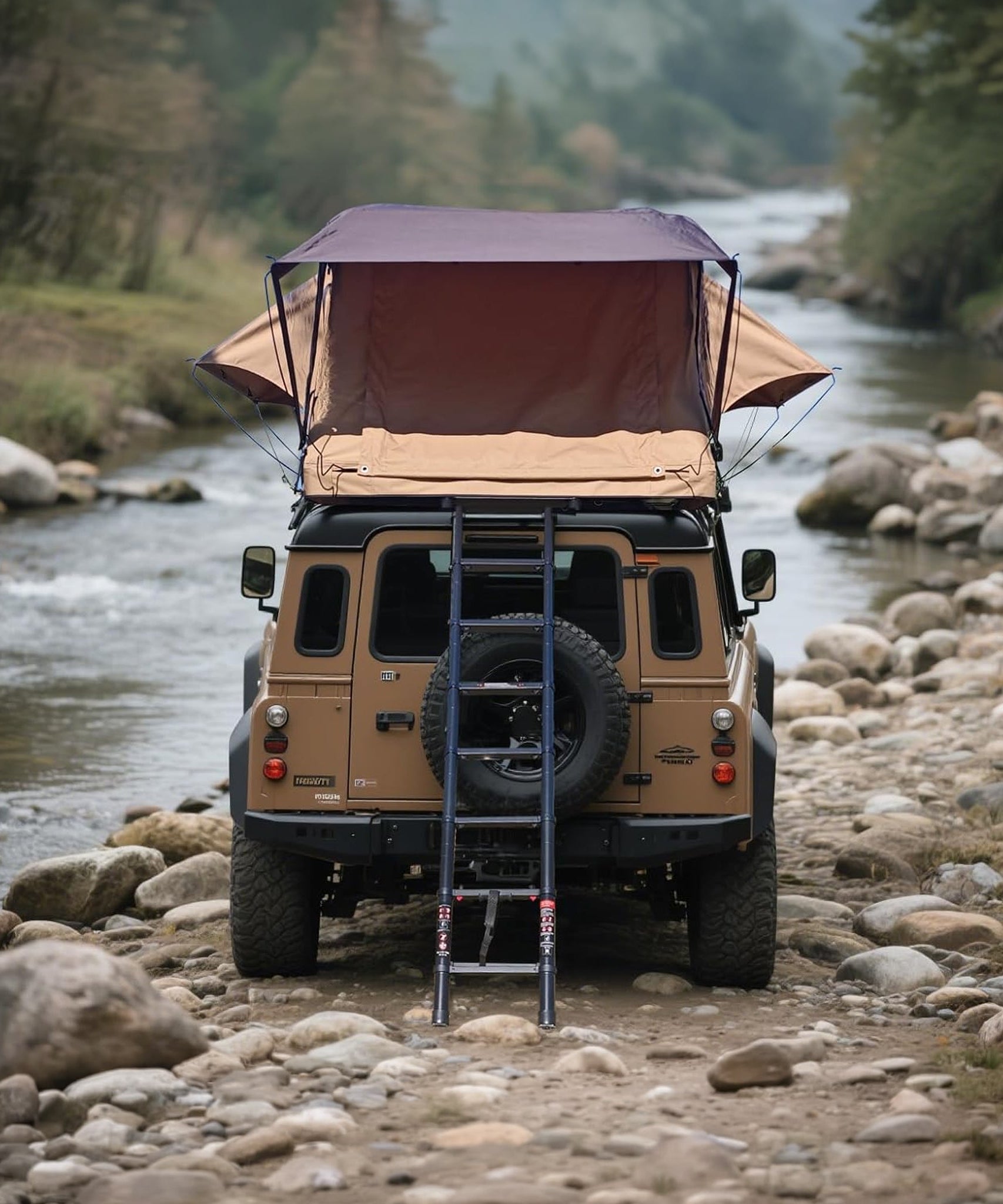 Trailora Summit Soft-Shell Aluminum Rooftop Tent With Ladder, LED Light Strip, And Memory Foam Mattress [2-3 Person] (SAK26814)