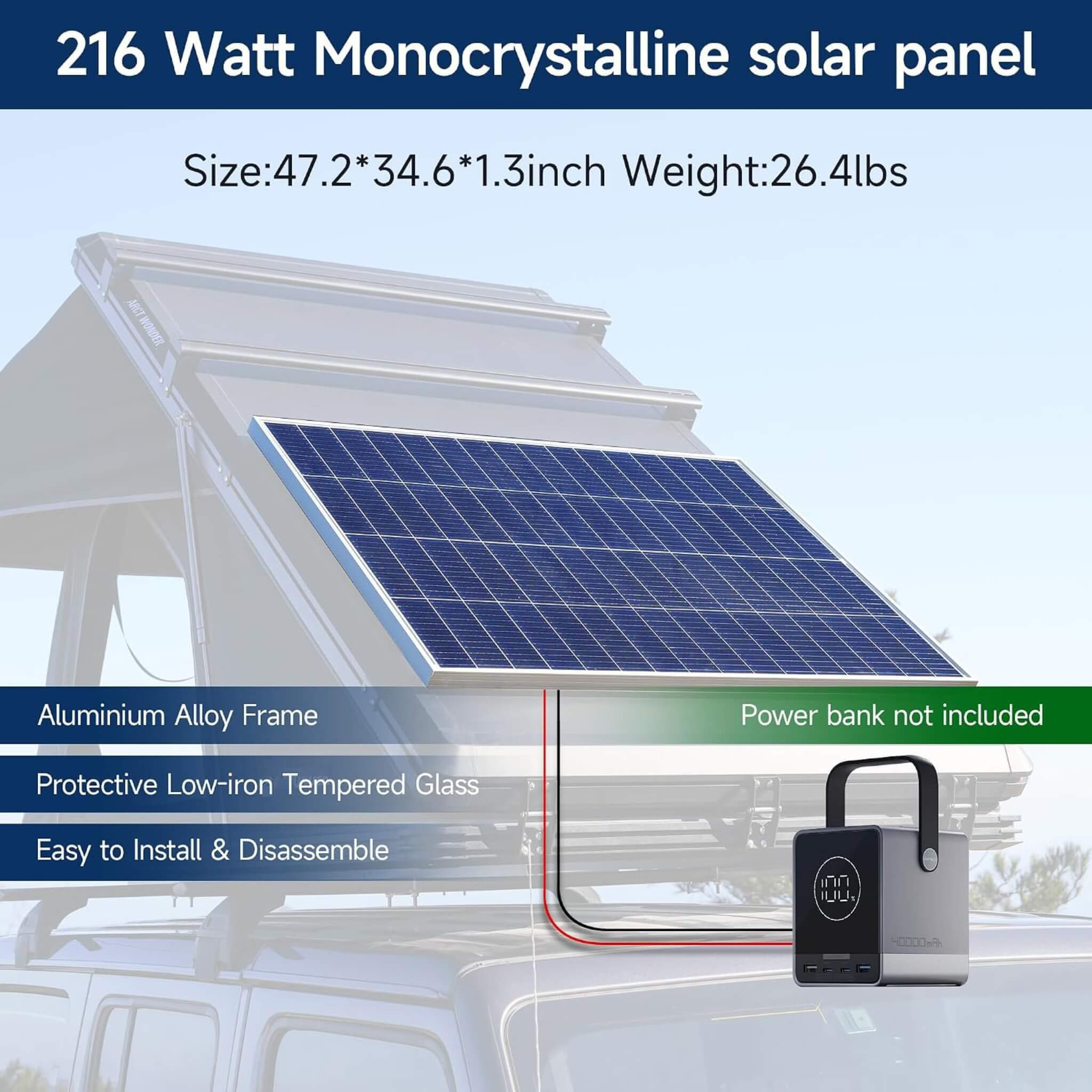 ThermalPeak 2-Person Aluminum Hardshell Pop-Up Rooftop Tent With Solar Panel And Winter Thermal Layer (SAK37481)