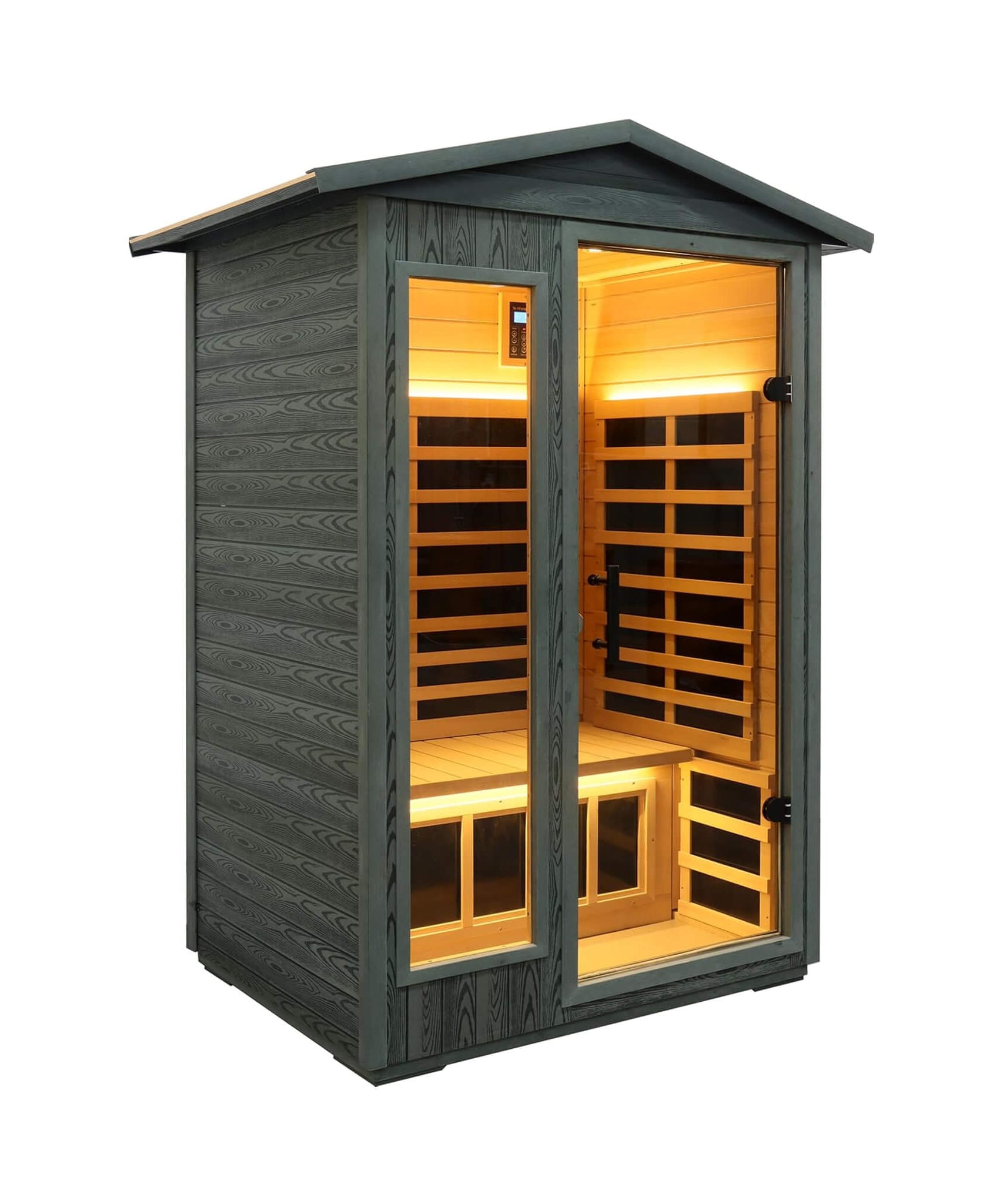 Thermora Riva Premium 2-Person Black Carbonized Walnut Low EMF Far Infrared Outdoor Sauna With Bluetooth Audio And LED Lighting (SAK16850)