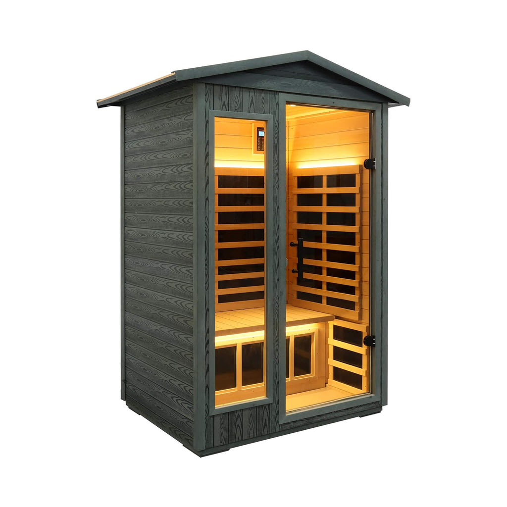 Thermora Riva Premium 2-Person Black Carbonized Walnut Low EMF Far Infrared Outdoor Sauna With Bluetooth Audio And LED Lighting (SAK16850)