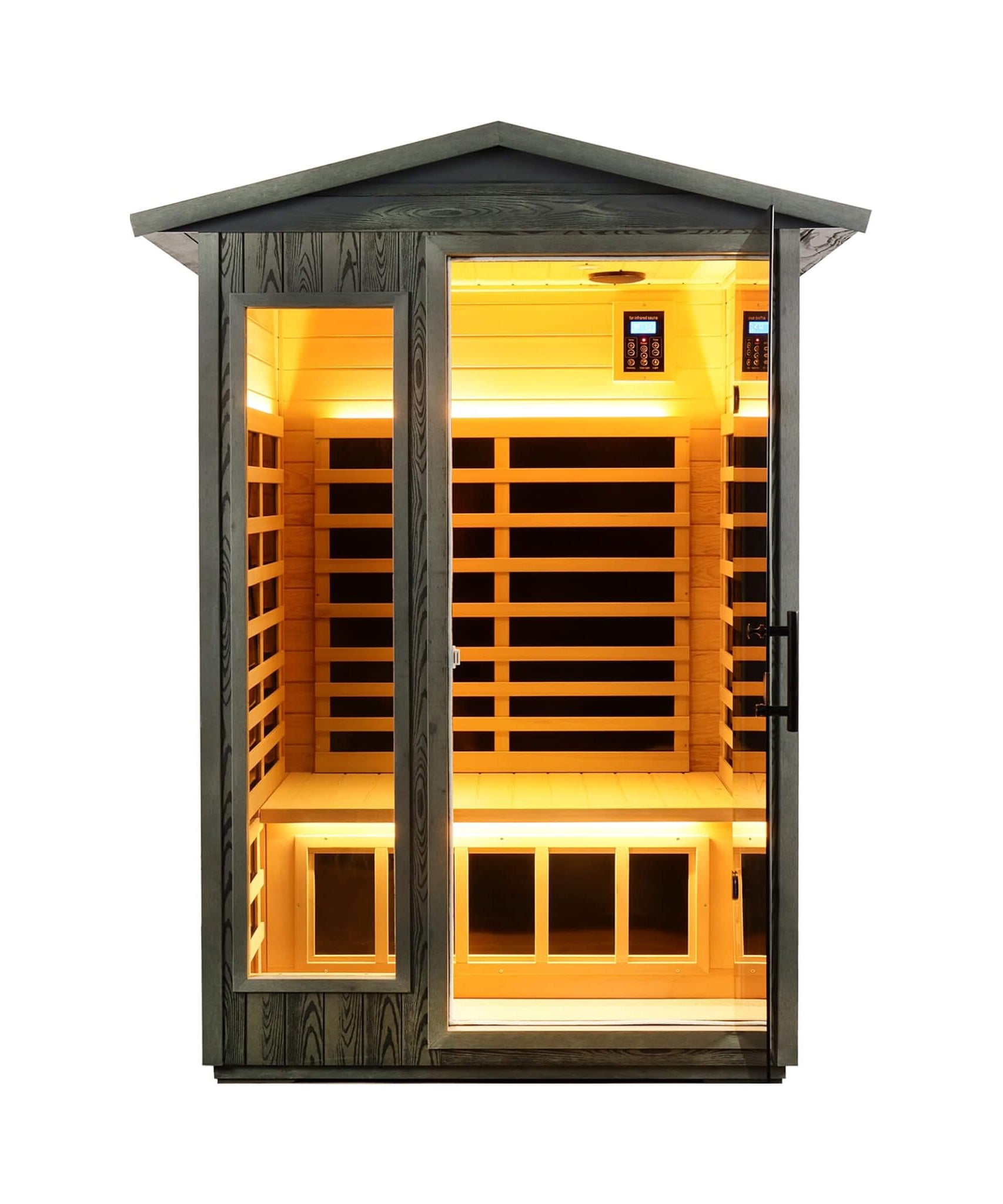 Thermora Riva Premium 2-Person Black Carbonized Walnut Low EMF Far Infrared Outdoor Sauna With Bluetooth Audio And LED Lighting (SAK16850)