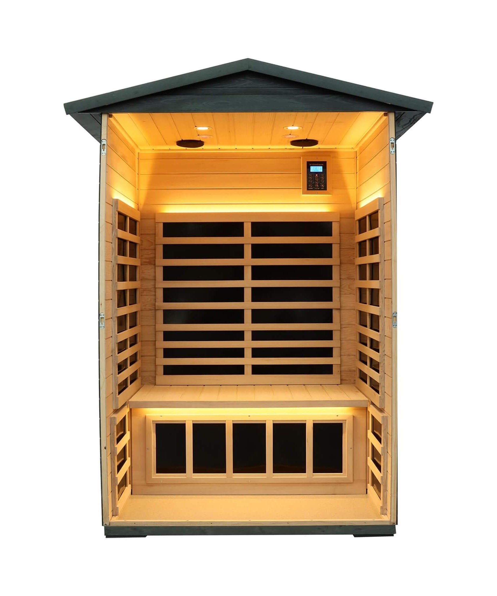 Thermora Riva Premium 2-Person Black Carbonized Walnut Low EMF Far Infrared Outdoor Sauna With Bluetooth Audio And LED Lighting (SAK16850)