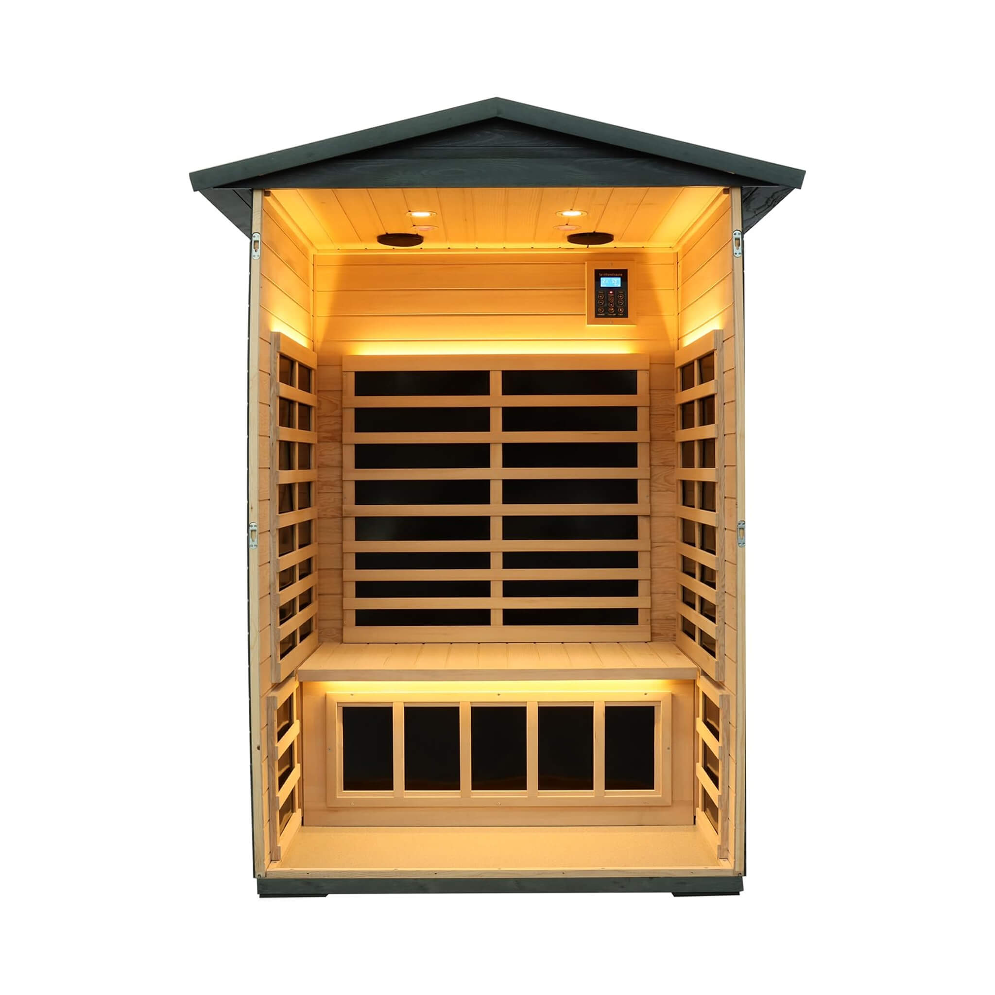 Thermora Riva Premium 2-Person Black Carbonized Walnut Low EMF Far Infrared Outdoor Sauna With Bluetooth Audio And LED Lighting (SAK16850)