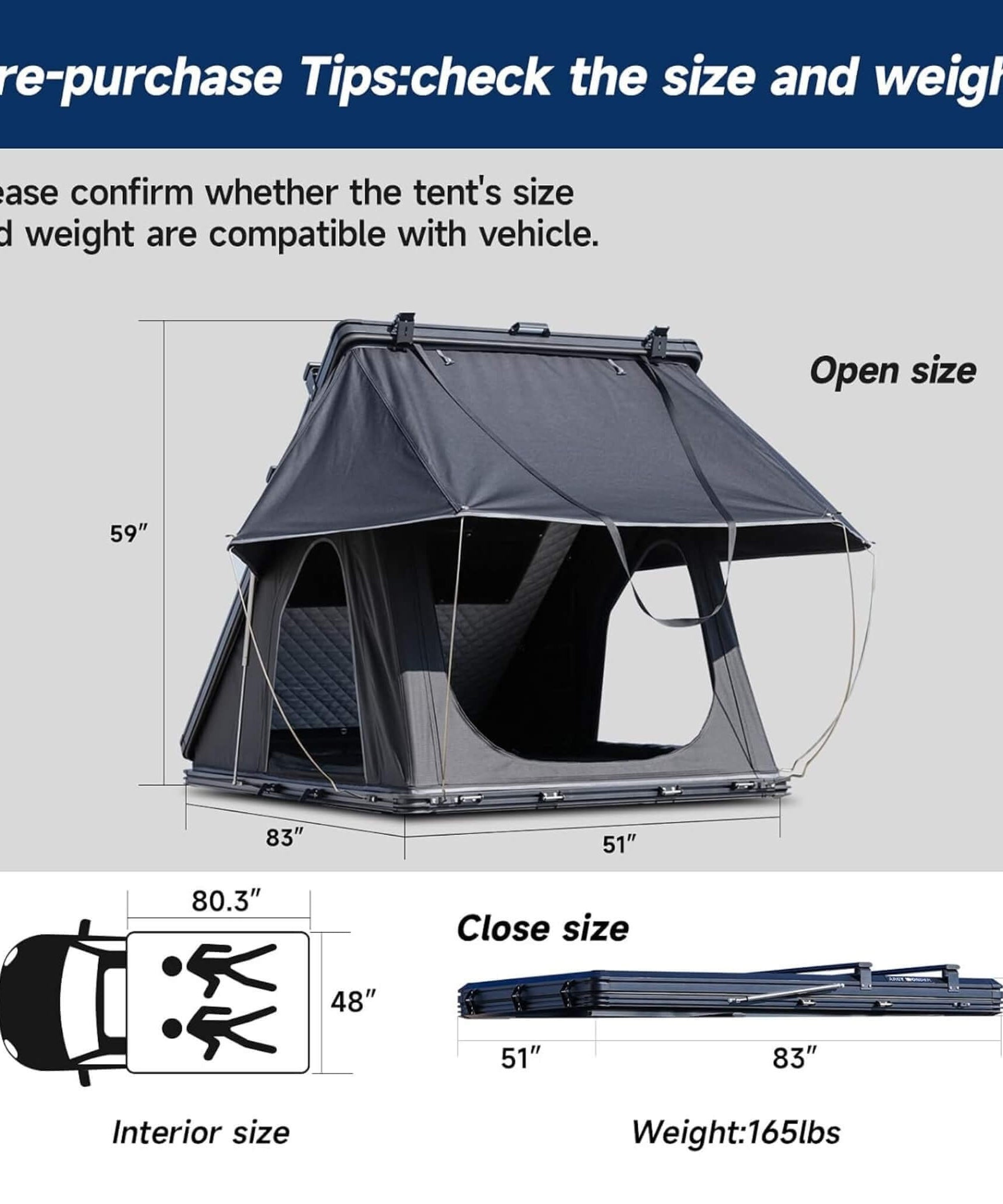 VoltPeak 2-Person Hardshell Pop-Up Rooftop Tent With Solar Panel (SAK26379)