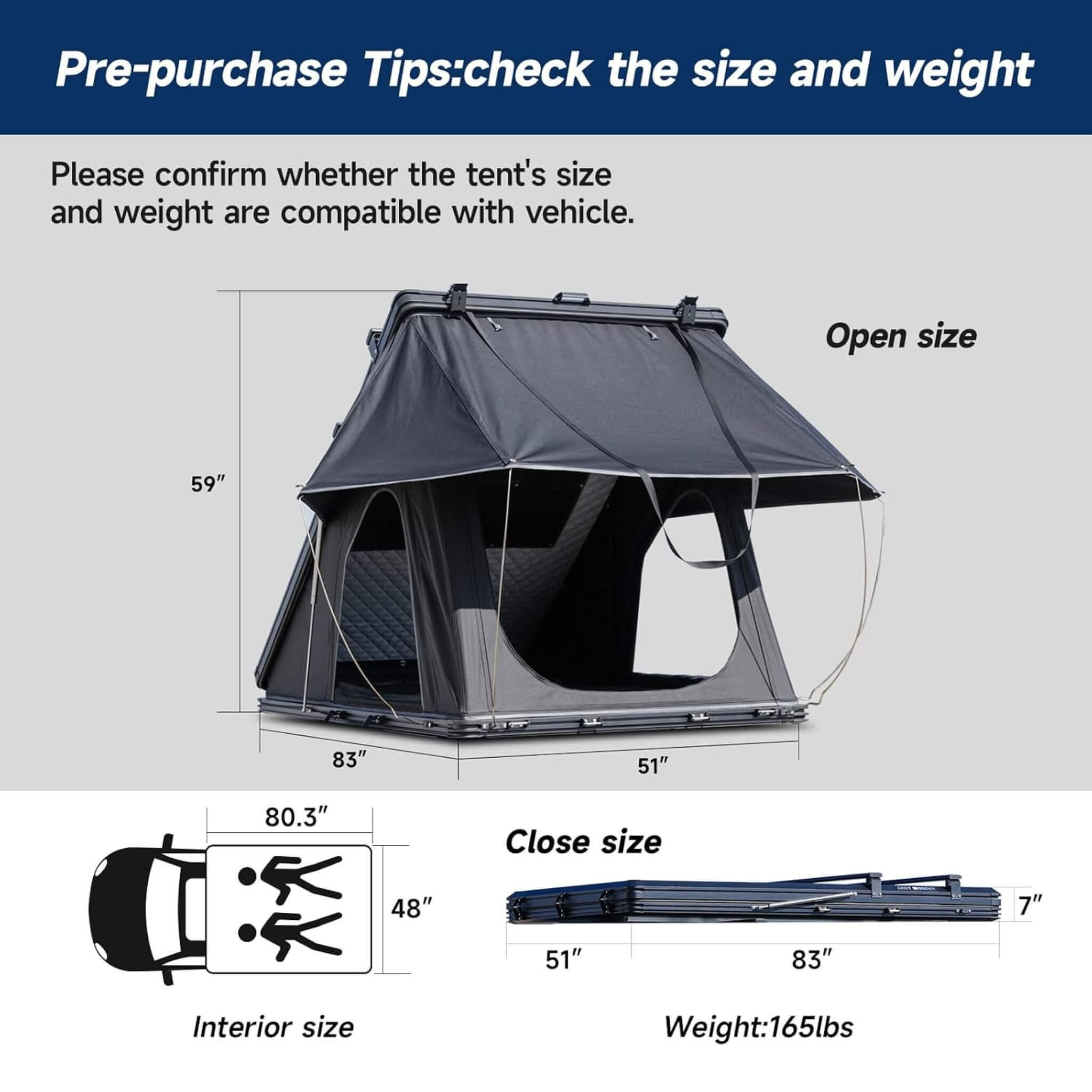 VoltPeak 2-Person Hardshell Pop-Up Rooftop Tent With Solar Panel (SAK26379)