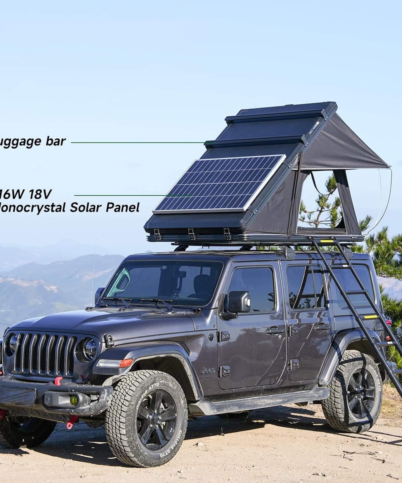 VoltPeak 2-Person Hardshell Pop-Up Rooftop Tent With Solar Panel (SAK26379)