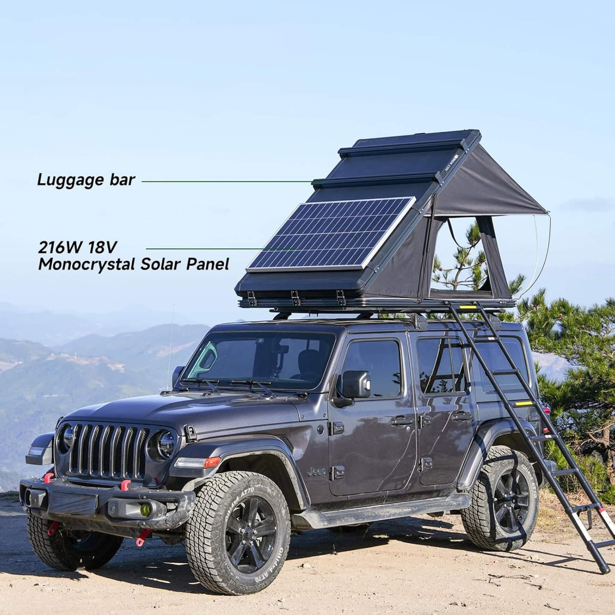 VoltPeak 2-Person Hardshell Pop-Up Rooftop Tent With Solar Panel (SAK26379)