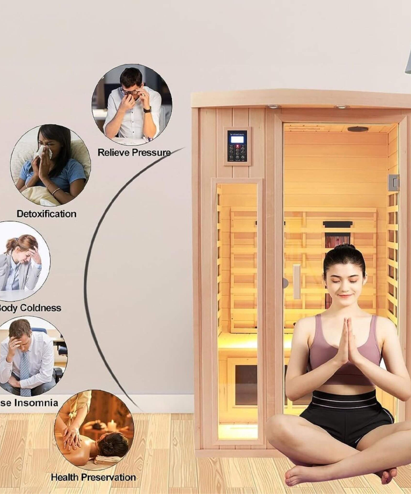 Thermora Orien Premium 2-Person Low EMF FAR-Infrared Heat Wood Home Personal Spa Sauna With Ceramic Heaters, 1760W (SAK25714)