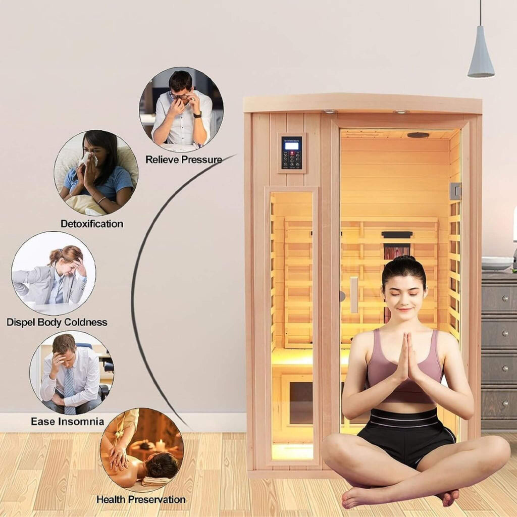 Thermora Orien Premium 2-Person Low EMF FAR-Infrared Heat Wood Home Personal Spa Sauna With Ceramic Heaters, 1760W (SAK25714)