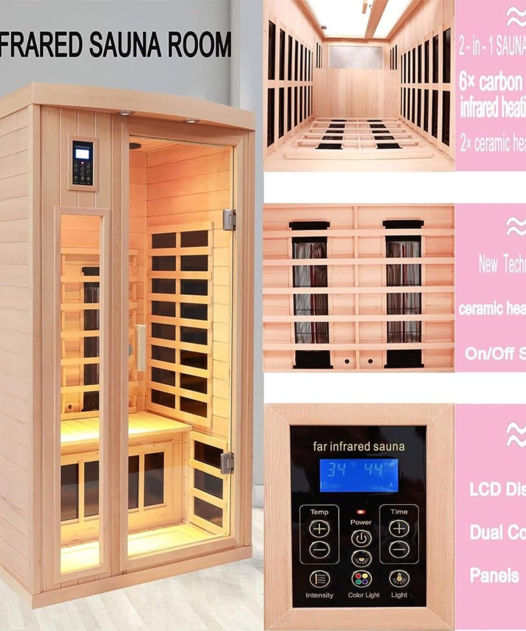 Thermora Orien Premium 2-Person Low EMF FAR-Infrared Heat Wood Home Personal Spa Sauna With Ceramic Heaters, 1760W (SAK25714)