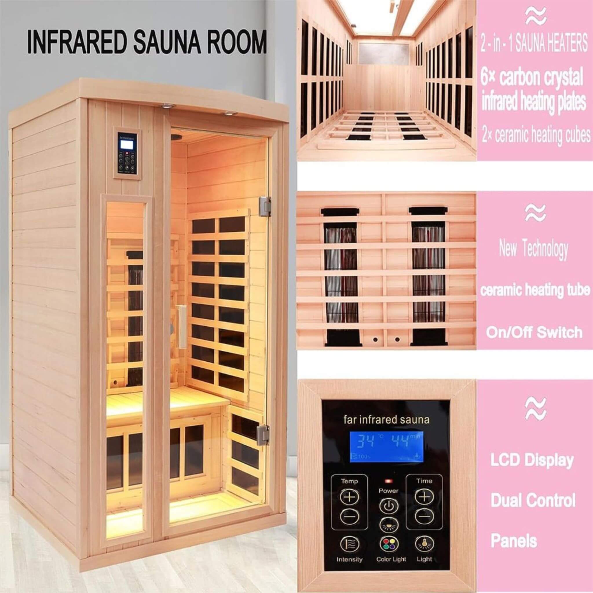 Thermora Orien Premium 2-Person Low EMF FAR-Infrared Heat Wood Home Personal Spa Sauna With Ceramic Heaters, 1760W (SAK25714)