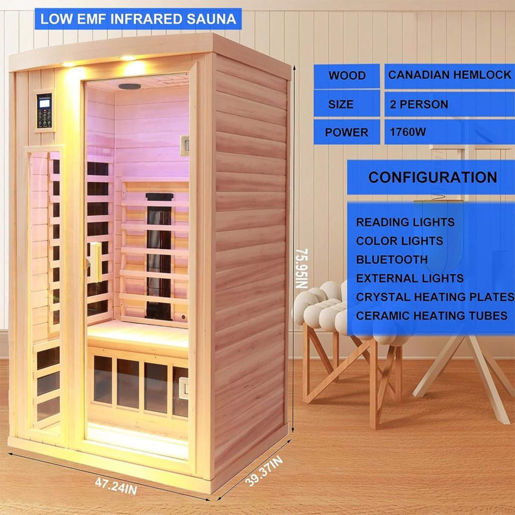 Thermora Orien Premium 2-Person Low EMF FAR-Infrared Heat Wood Home Personal Spa Sauna With Ceramic Heaters, 1760W (SAK25714)
