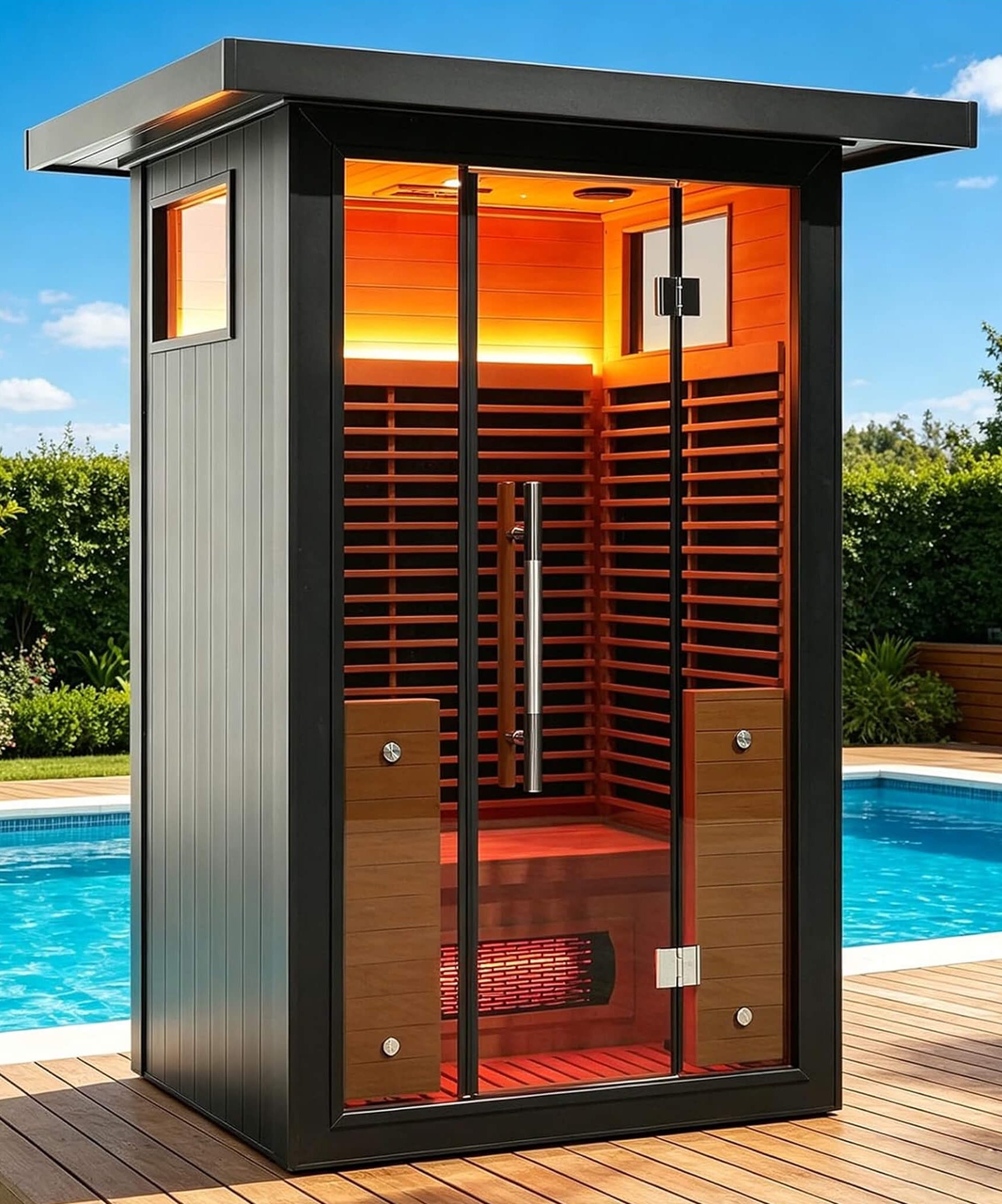 Thermora Lugano 2-Person Outdoor Full-Spectrum Infrared Sauna With Aluminum Alloy Exterior & WiFi (SAK14973)