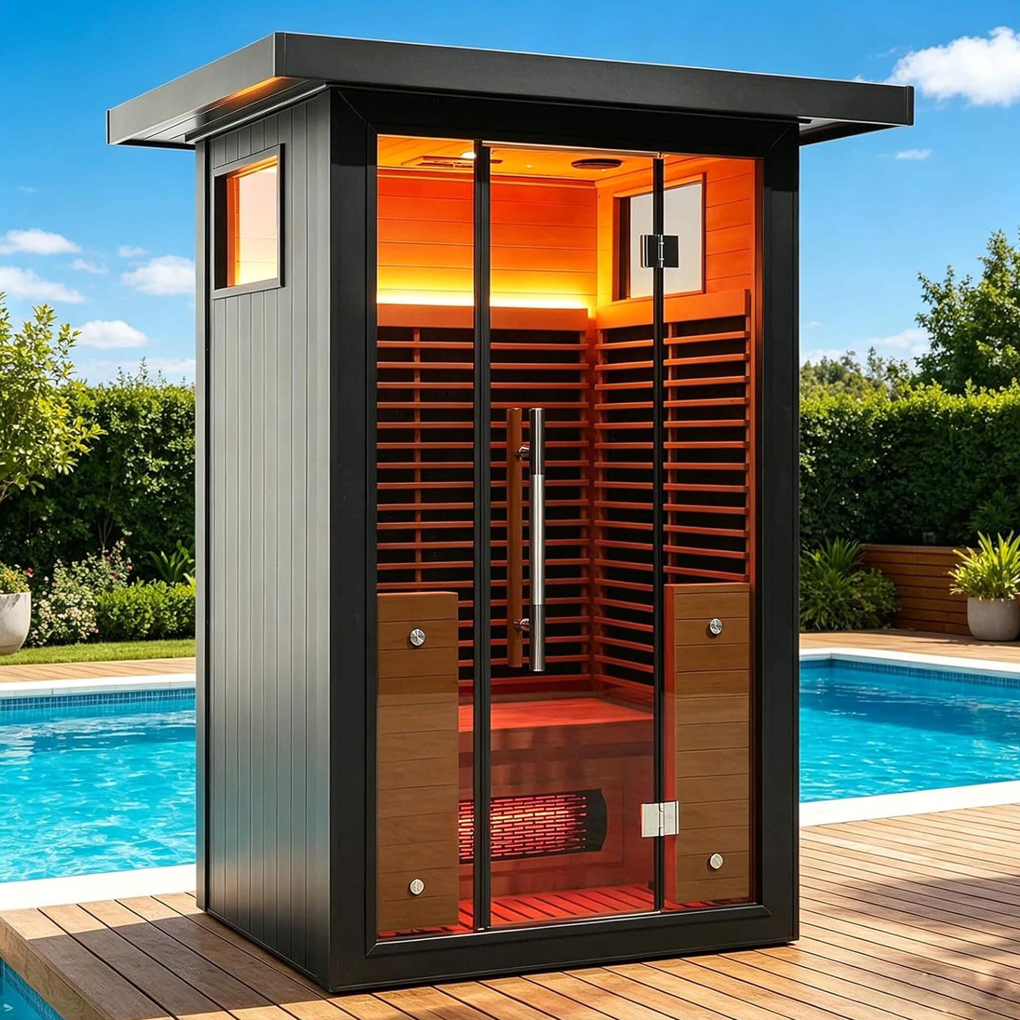 Thermora Lugano 2-Person Outdoor Full-Spectrum Infrared Sauna With Aluminum Alloy Exterior & WiFi (SAK14973)