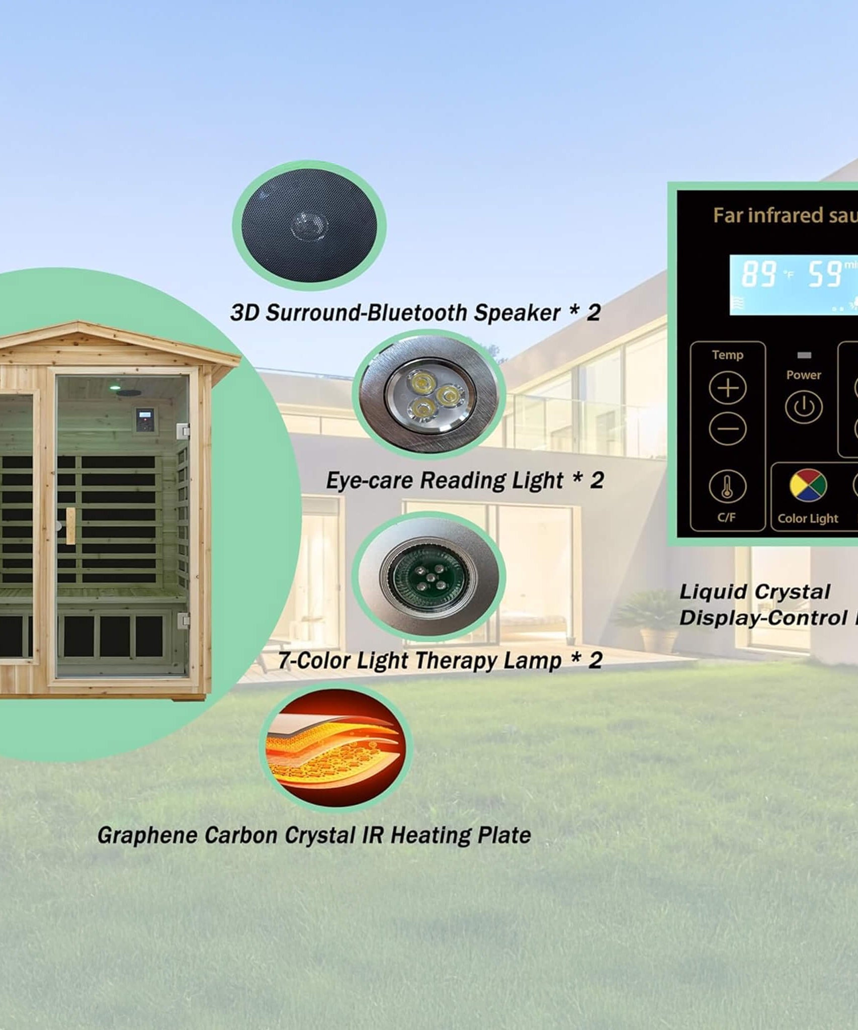 Thermora Vexa Luxury 2-Person Outdoor Low EMF Hemlock Infrared Sauna With Bluetooth And Chromotherapy Light (SAK97318)