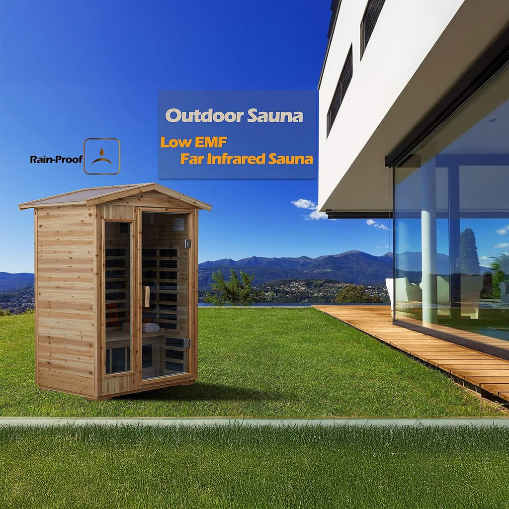 Thermora Vexa Luxury 2-Person Outdoor Low EMF Hemlock Infrared Sauna With Bluetooth And Chromotherapy Light (SAK97318)