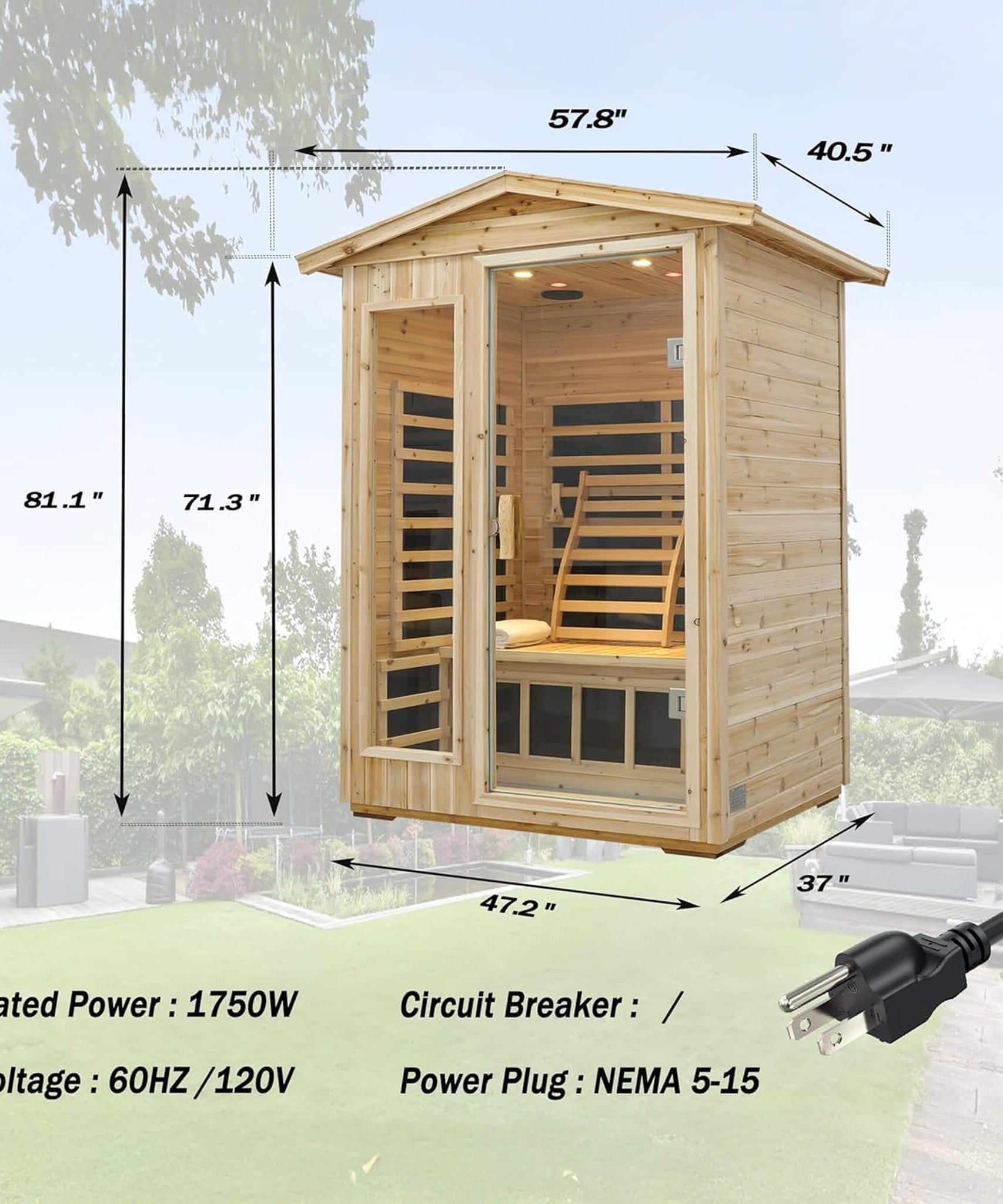 Thermora Vexa Luxury 2-Person Outdoor Low EMF Hemlock Infrared Sauna With Bluetooth And Chromotherapy Light (SAK97318)