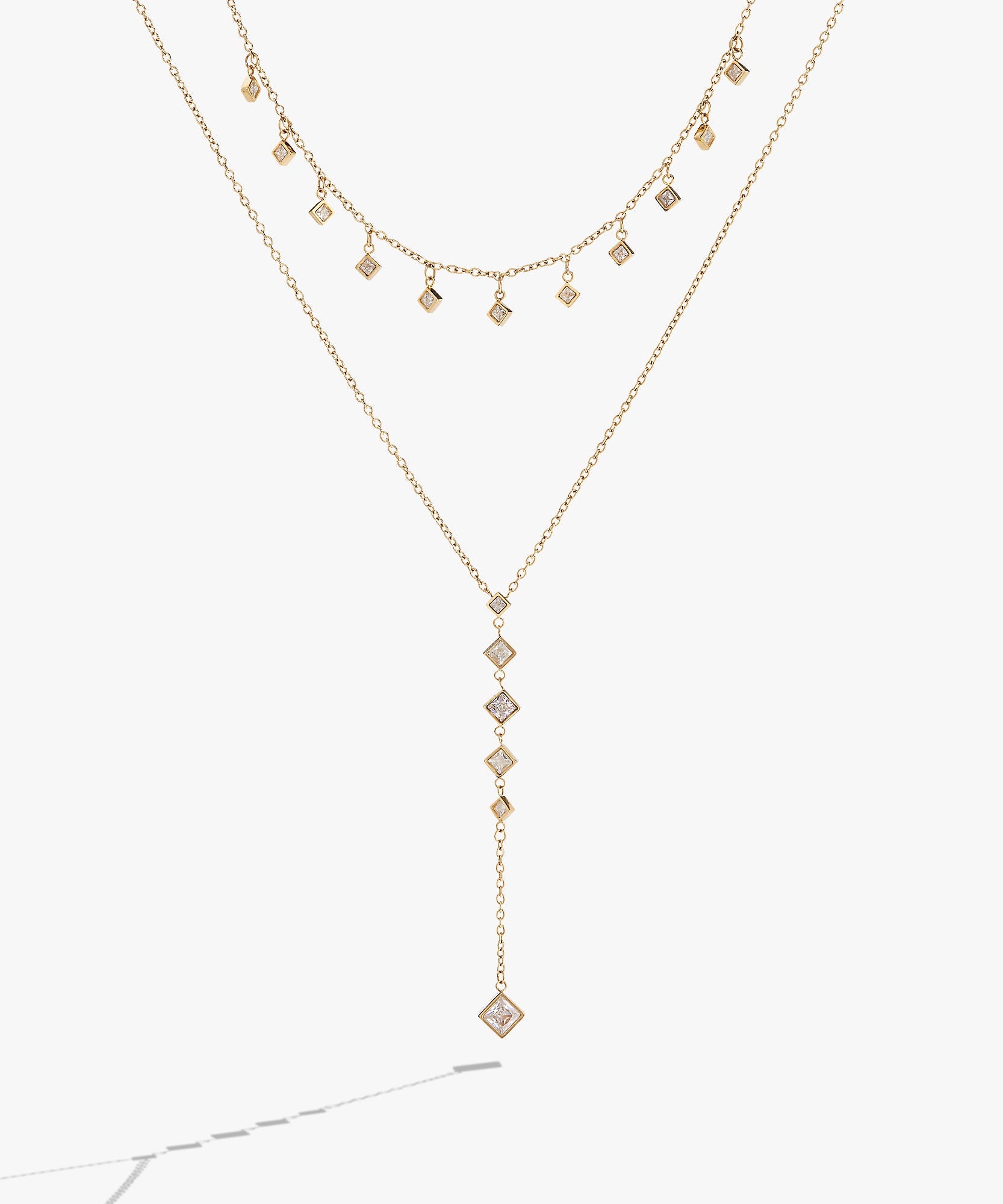 Two-Layered Princess Cut Crystal Necklace