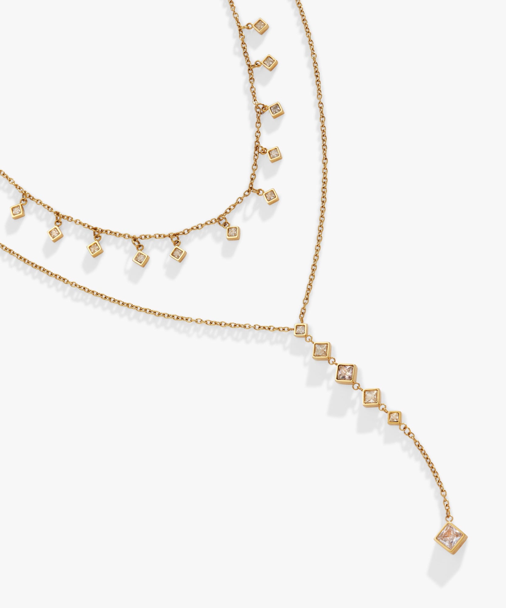 Two-Layered Princess Cut Crystal Necklace
