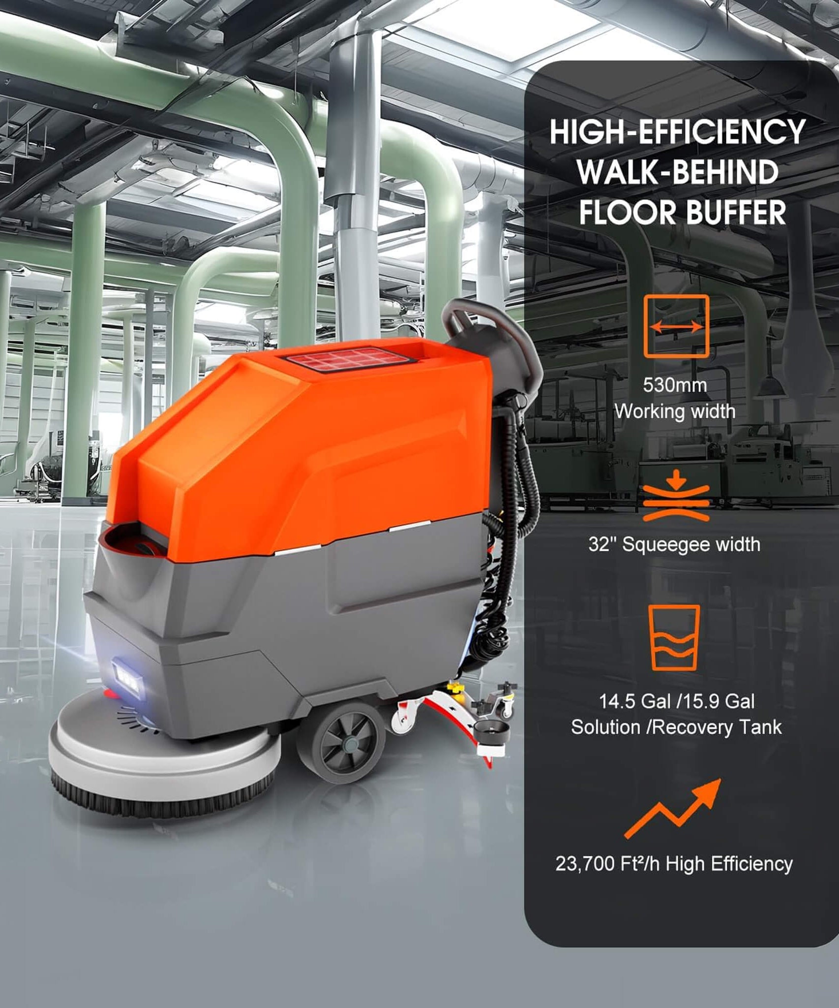 20-Inch Heavy-Duty All-In-One Commercial Electric Walk-Behind Floor Scrubber (SAK52973)