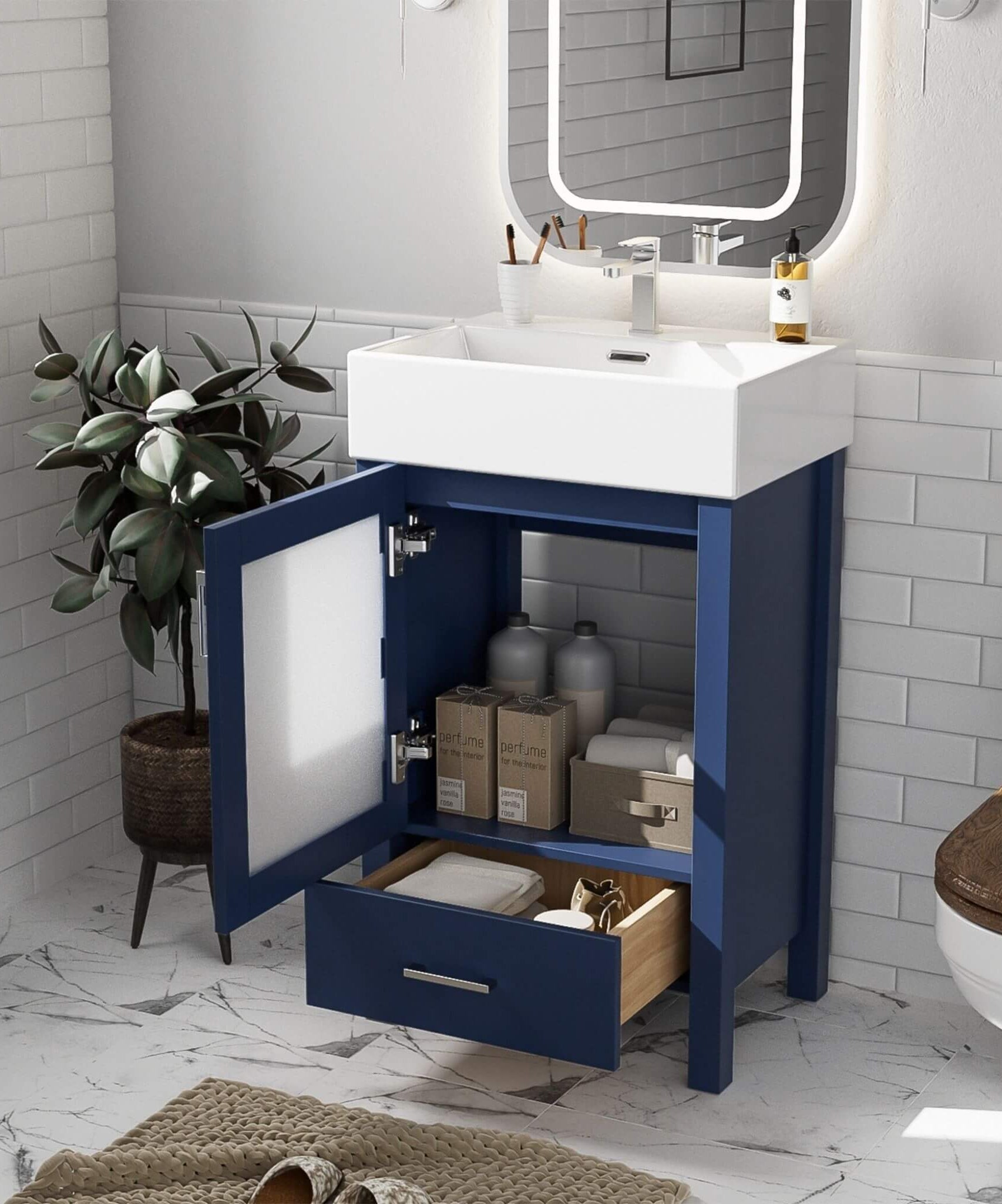 Nuvia 20-Inch Modern Bathroom Vanity With Ceramic Sink And Storage Cabinet (SAK83047)