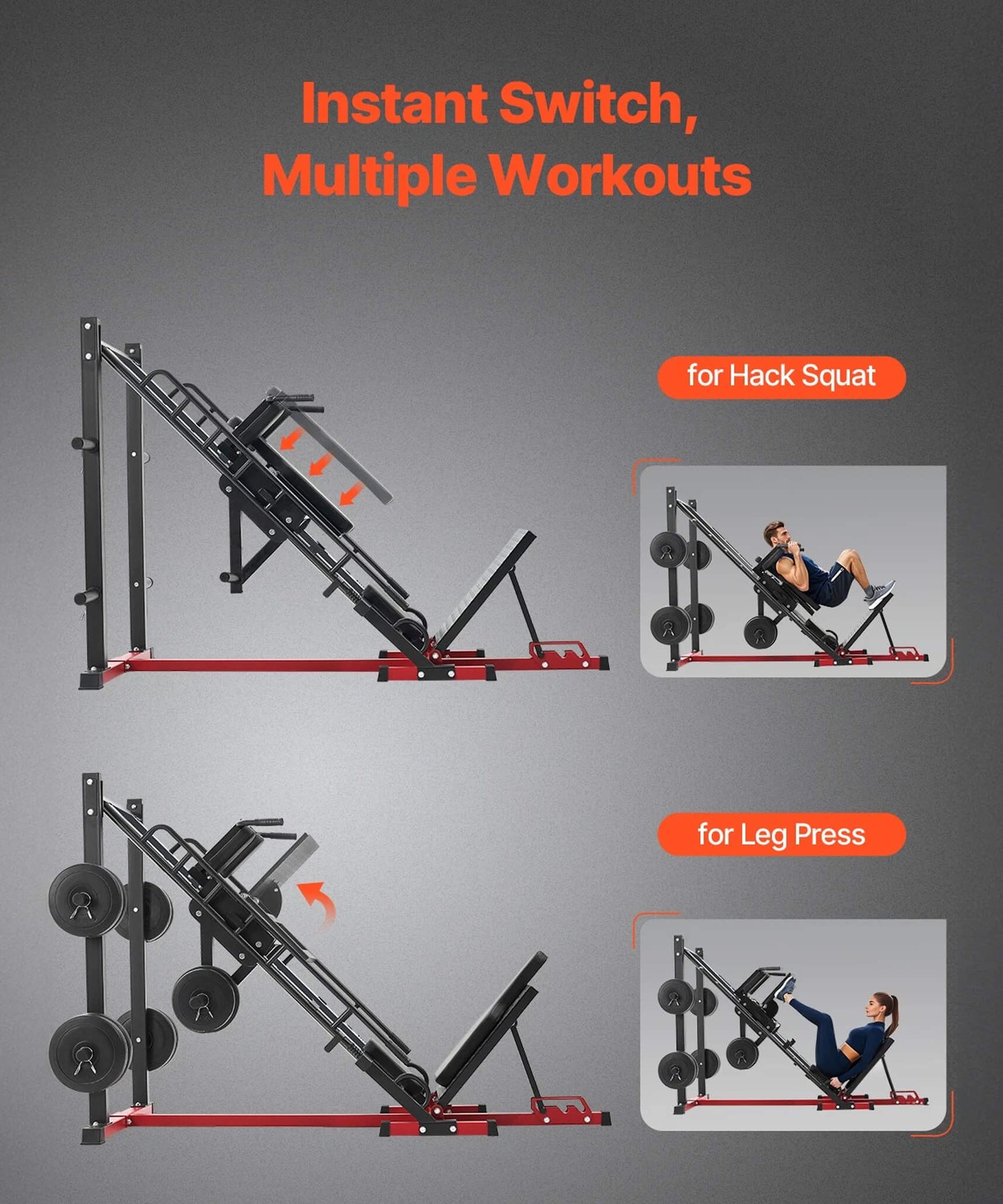Rovix 2000LBS Adjustable Leg Press And Hack Squat Machine For Home Gym Workouts (SAK53148)
