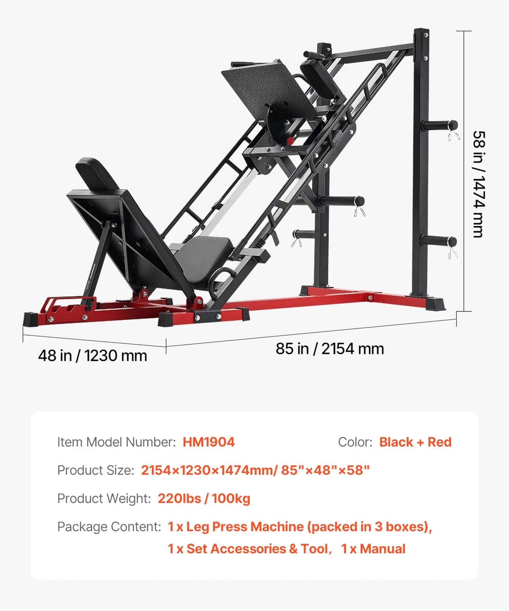 Rovix 2000LBS Adjustable Leg Press And Hack Squat Machine For Home Gym Workouts (SAK53148)