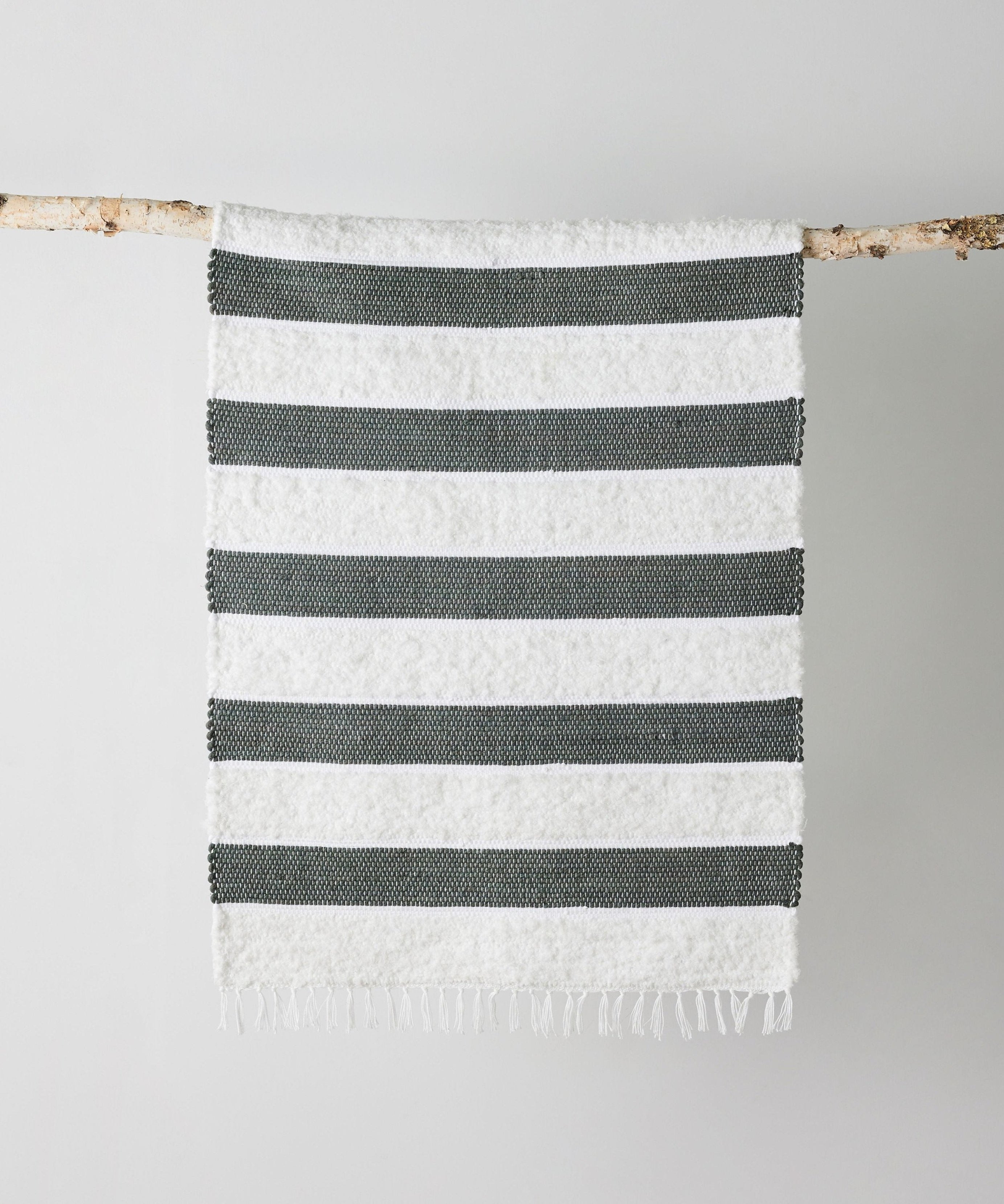 Plush Green Cotton Banded Hand-Loomed Mat