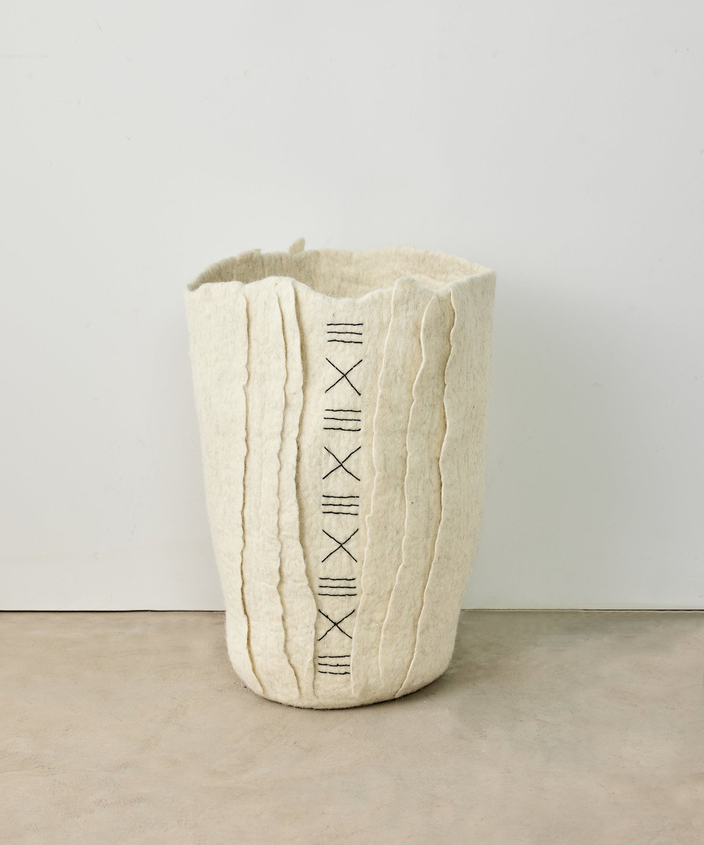 Zulu Hand-Felted Ivory Wool Floor Vase