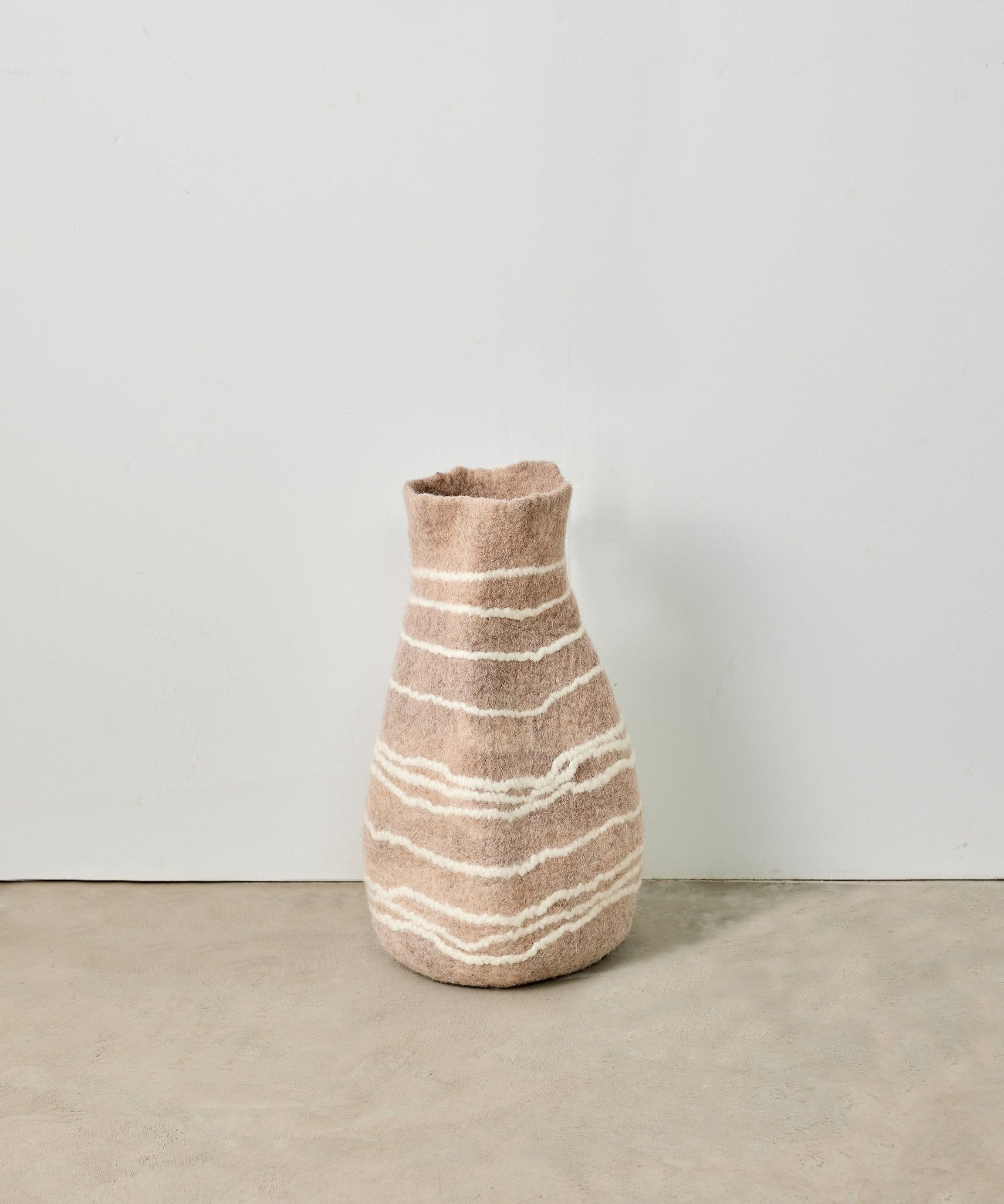 Tribal Lines Dusty Rose Pink Wool Gourd Basket