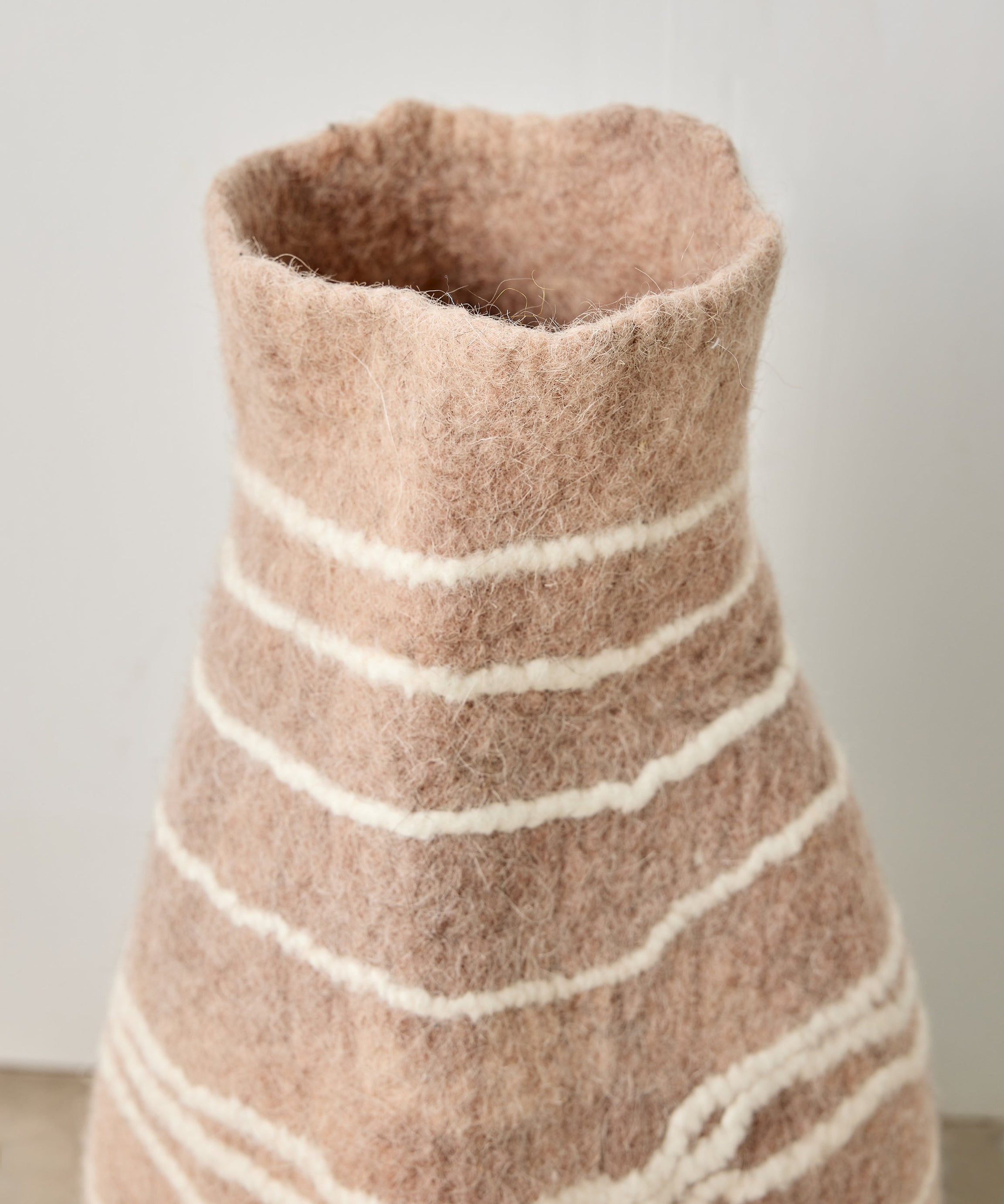 Tribal Lines Dusty Rose Pink Wool Gourd Basket
