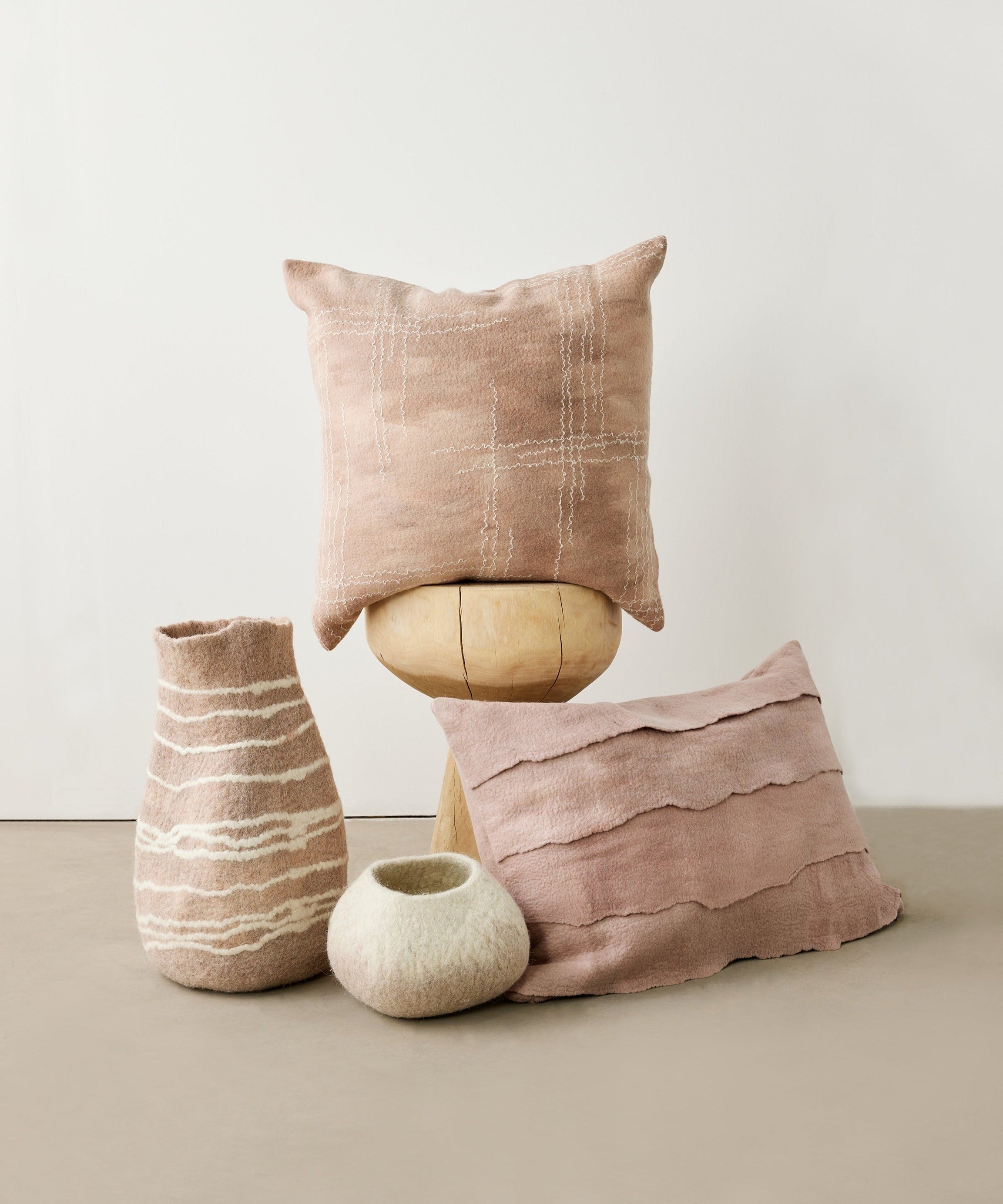 Linear Dusty Rose Hand-Felted Merino Wool Throw Pillow
