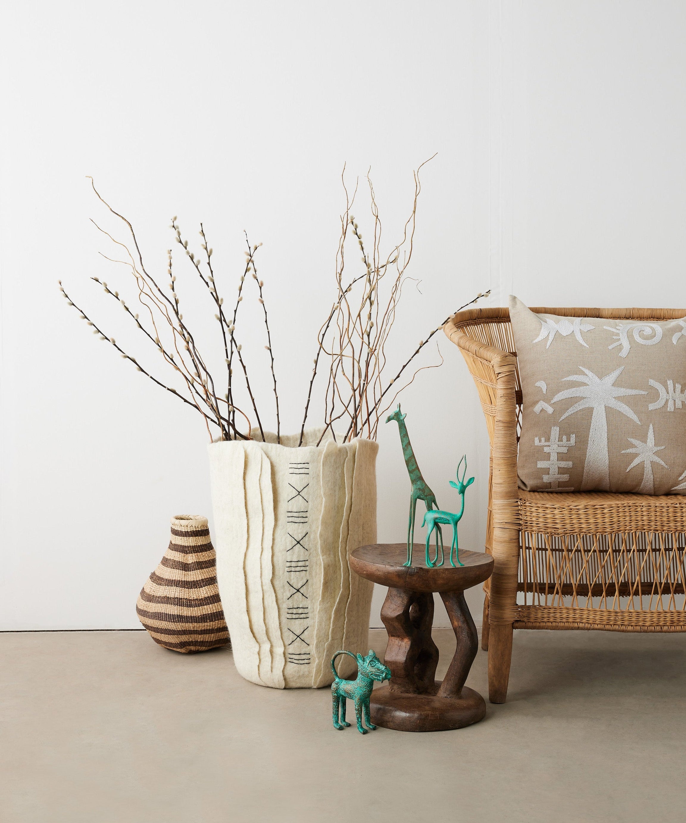 Zulu Hand-Felted Ivory Wool Floor Vase