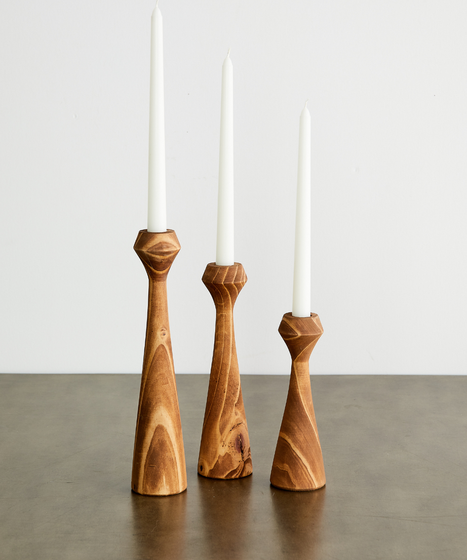 Tapered Diamond Wood Candle Holder