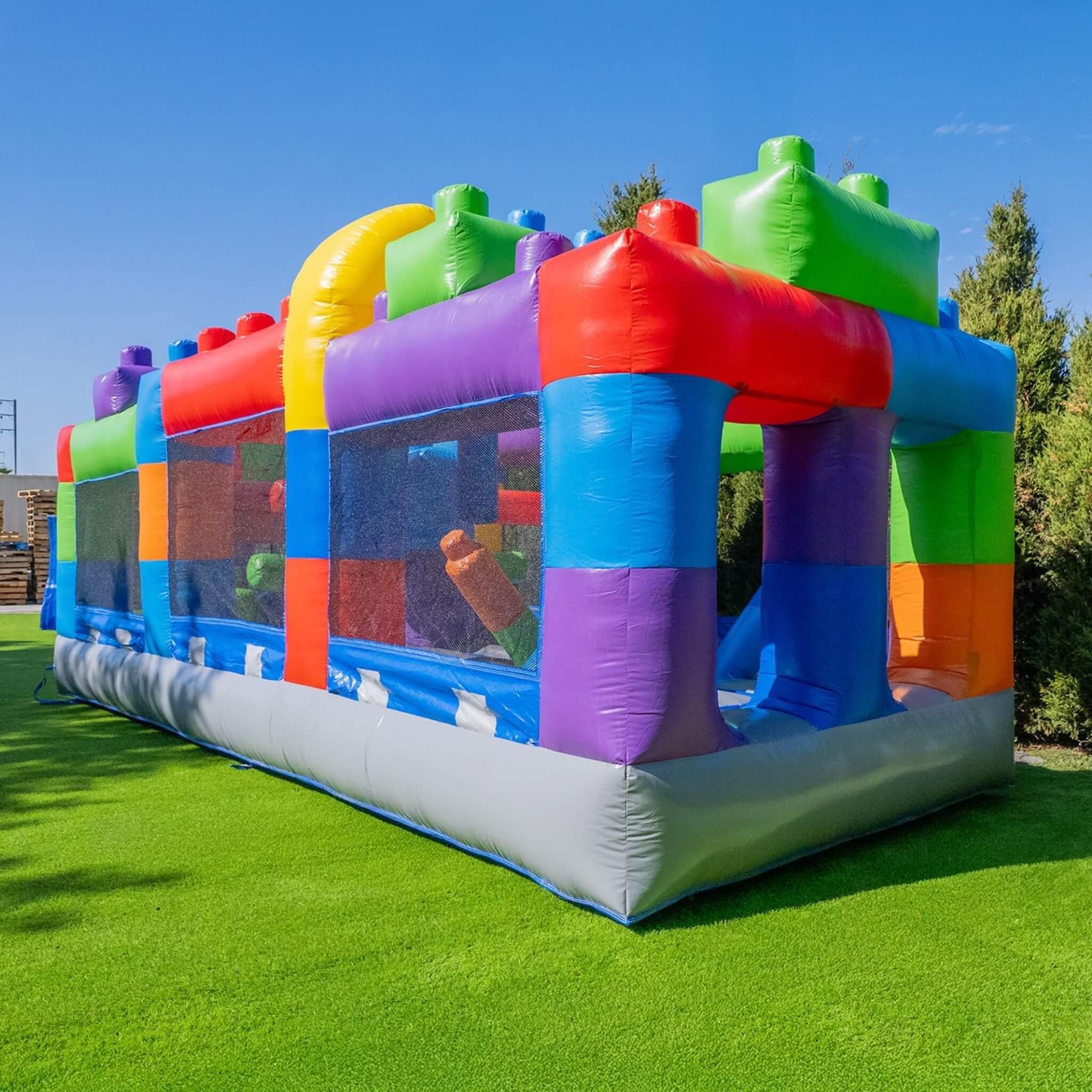 20FT Giant Multicolor Block Inflatable Obstacle Course With Large Mesh Windows (SAK75192)