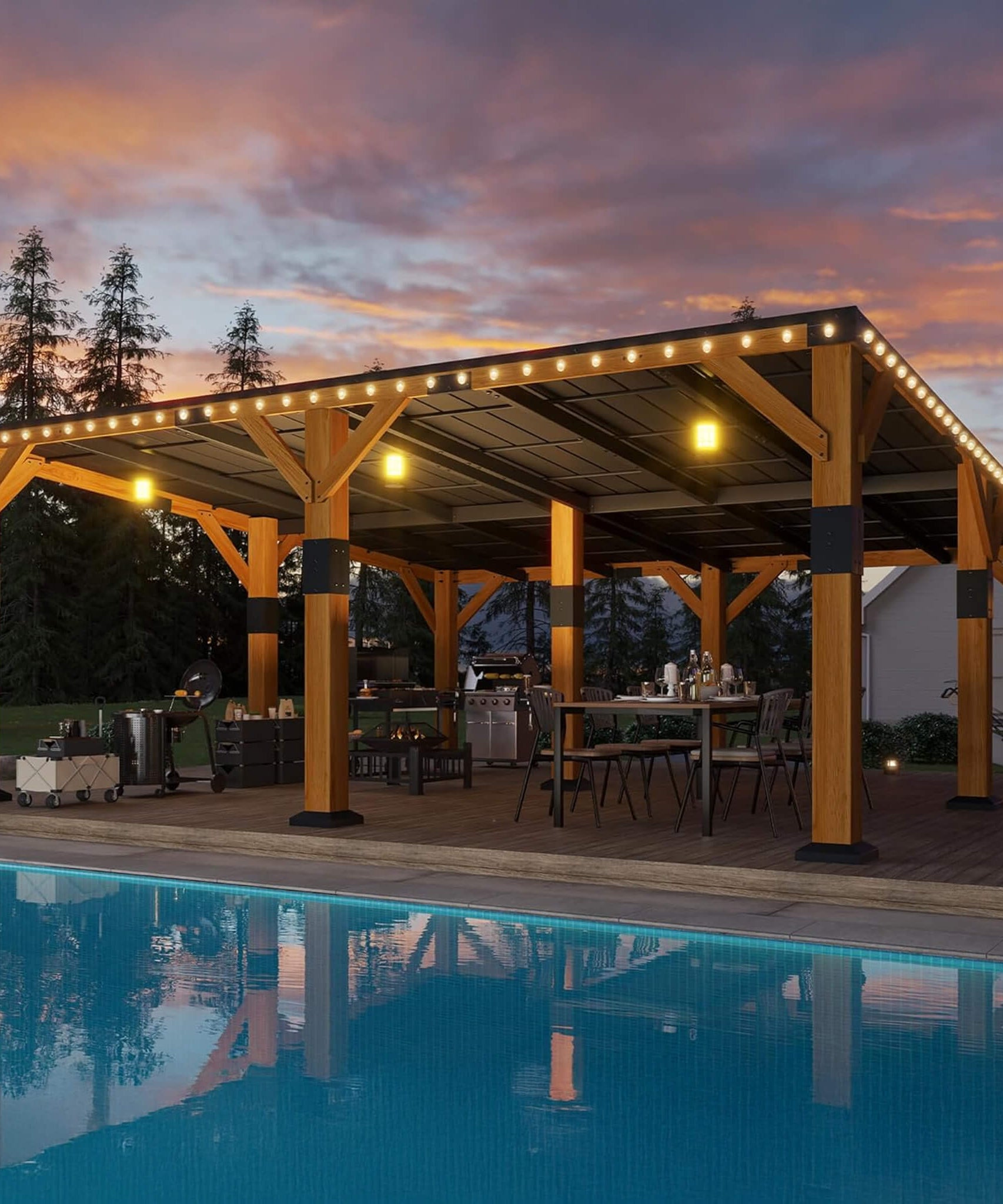 [20X20FT] Alora Heavy-Duty All-Weather Outdoor Cedar Wood Carport With Galvanized Steel Roof (SAK76145)