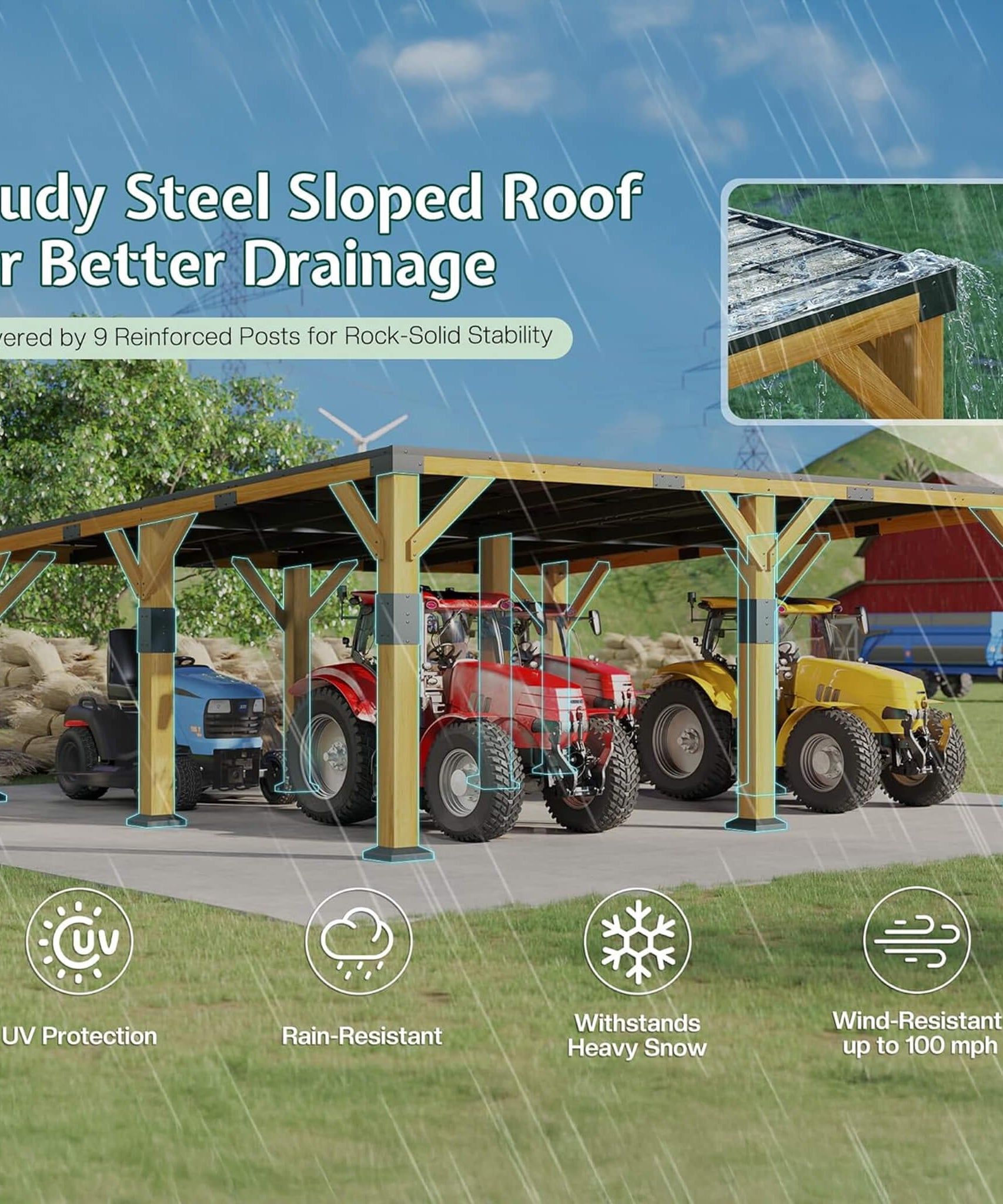 [20X20FT] Alora Heavy-Duty All-Weather Outdoor Cedar Wood Carport With Galvanized Steel Roof (SAK76145)