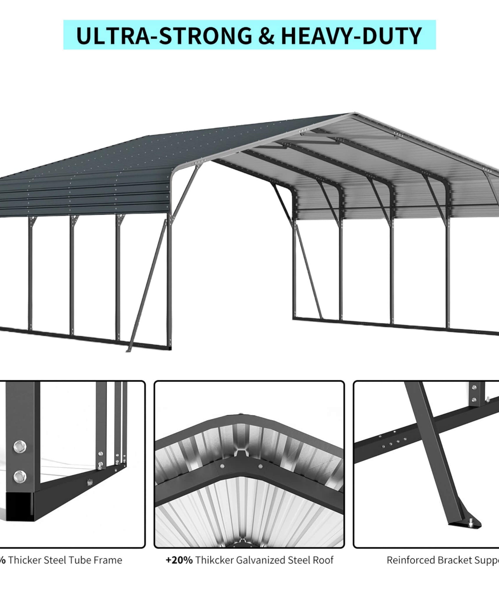 [20X20FT] Alora Extra Large Heavy-Duty Outdoor Metal Carport With Galvanized Steel Roof For Cars, Boats And Trucks (SAK75633)