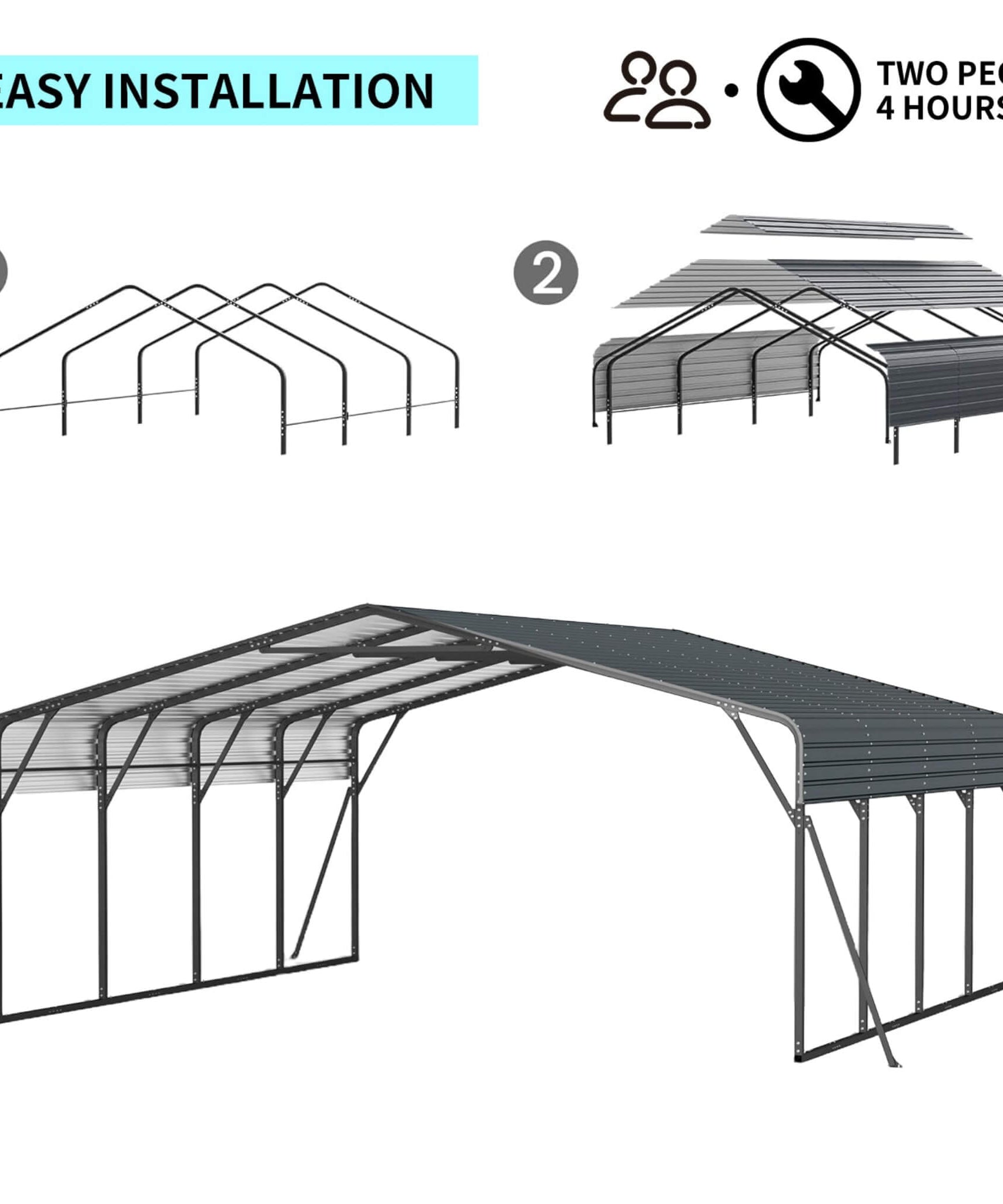 [20X20FT] Alora Extra Large Heavy-Duty Outdoor Metal Carport With Galvanized Steel Roof For Cars, Boats And Trucks (SAK75633)